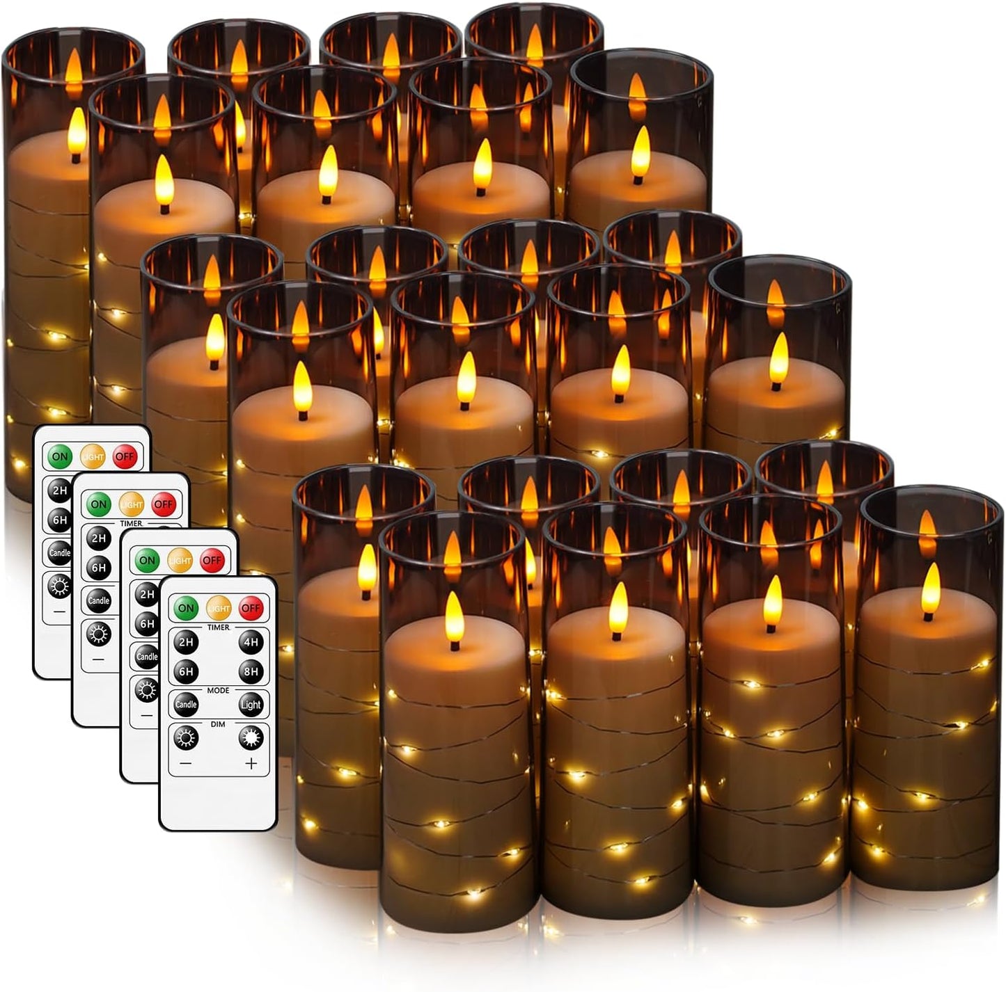 Flickering Flameless LED Candles,Battery Operated Candles 24 Pcs with Embedded Star String,Acrylic LED Pillar Candles with Remote,Suitable for Home Decoration to Create an Atmosphere (Grey)