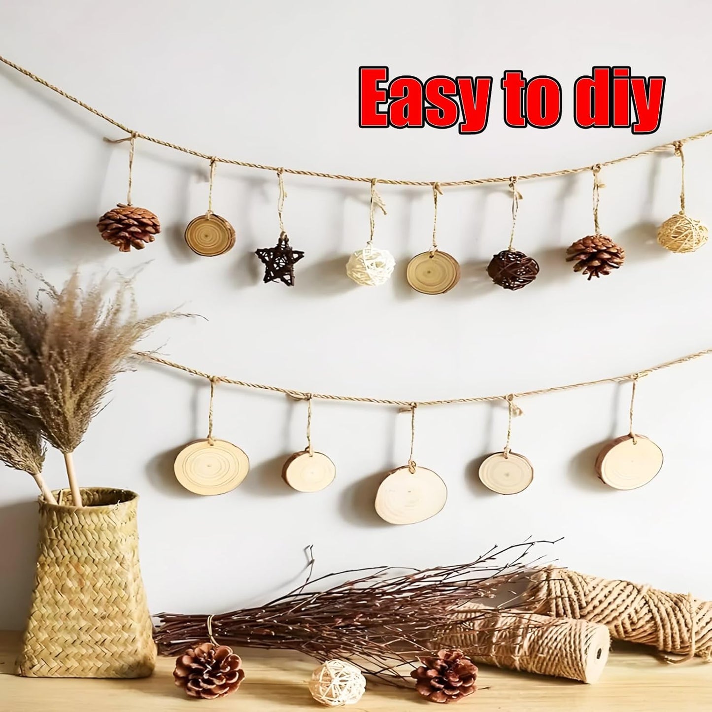 Natural Wood Slices for Wedding Decor, Christmas Ornaments – 20PCS 3.5-4 Inch Unfinished Predrilled Wooden Circles, DIY Crafts & Arts