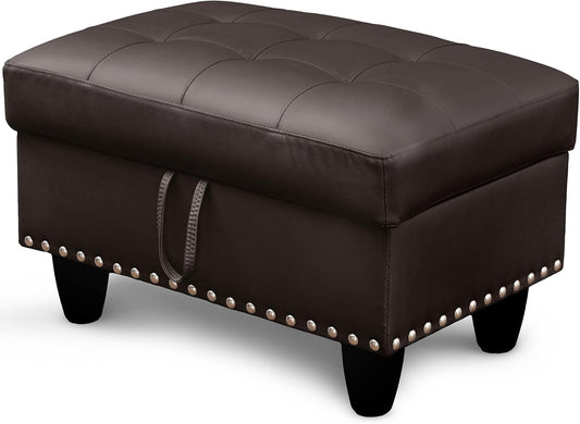 Ottoman Rectangular Storage Ottoman Bench, Faux Leather Footrest, Coffee Table, Stool Footstool with Hinged Lid for Living Room, Bedroom, Entryway, Brown, 28.5"x19"x17.5"