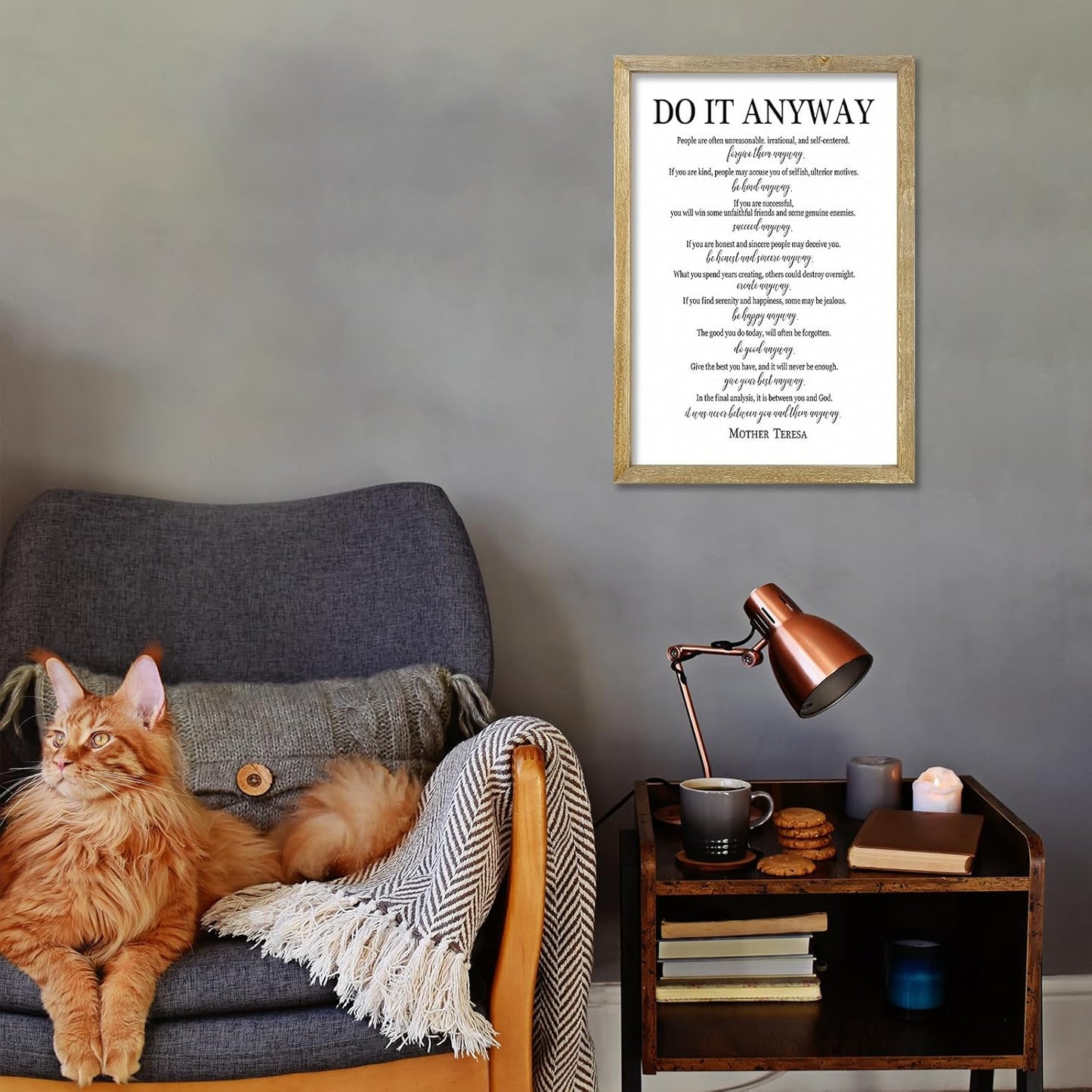 Do It Anyway Mother Teresa Wall Art Decor 16x11 Inch Wooden Framed Wall Hanging Sign (Wood)