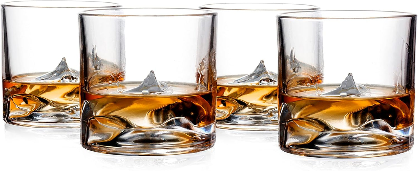 Mount Everest Heavy Crystal Whiskey Glasses Gift Set of 4, Thick Freezable Bourbon Glass 1lb Each, Premium Whiskey Gifts for Men, Frozen Crystal Chills Cocktails, 10 oz