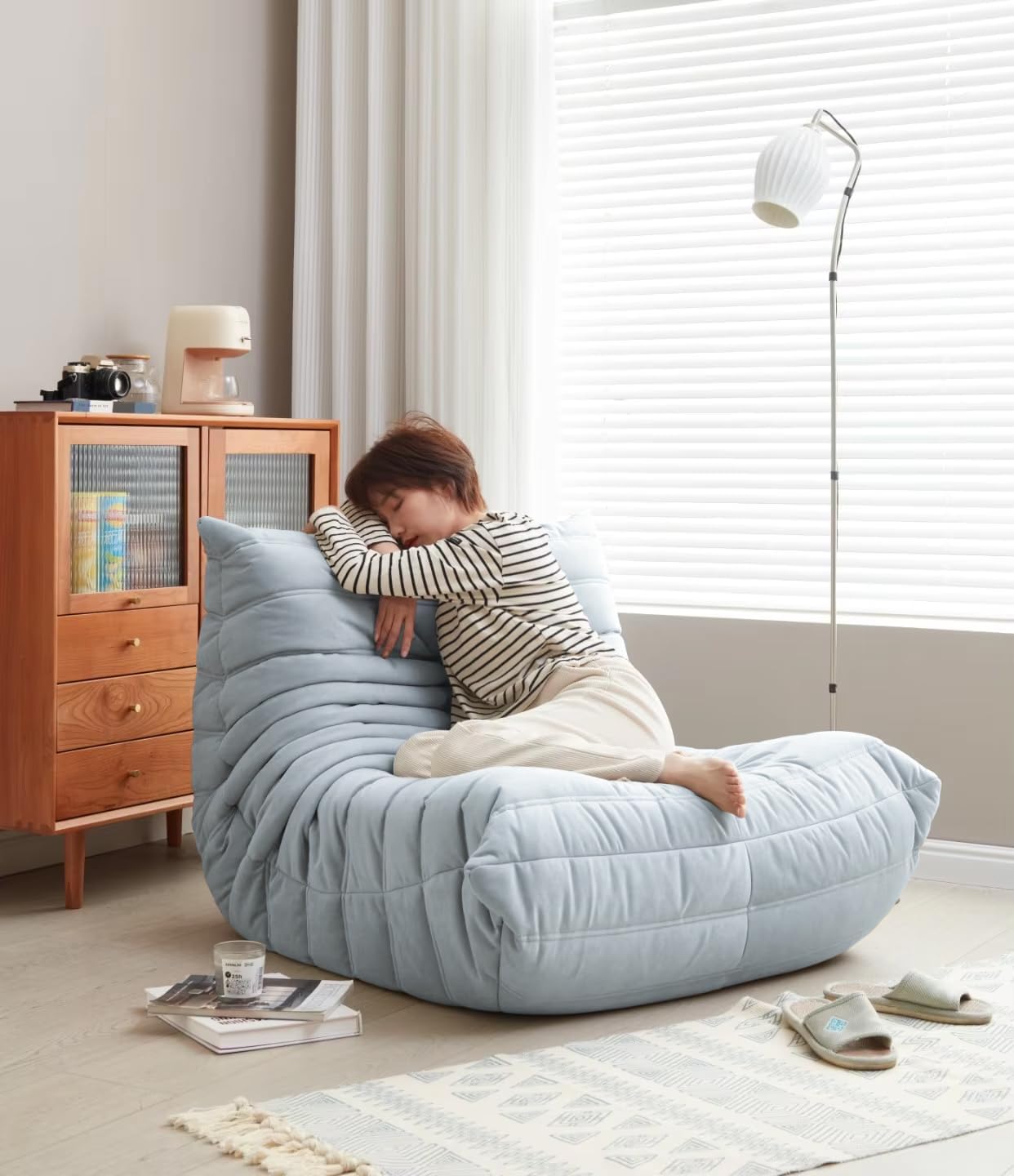 Modern Living Room Chair, Big Bean Bag Adult Floor Sofa, Togo Recliner Memory Foam Lazy Couch Suitable Balcony for Fireside Chair (White)