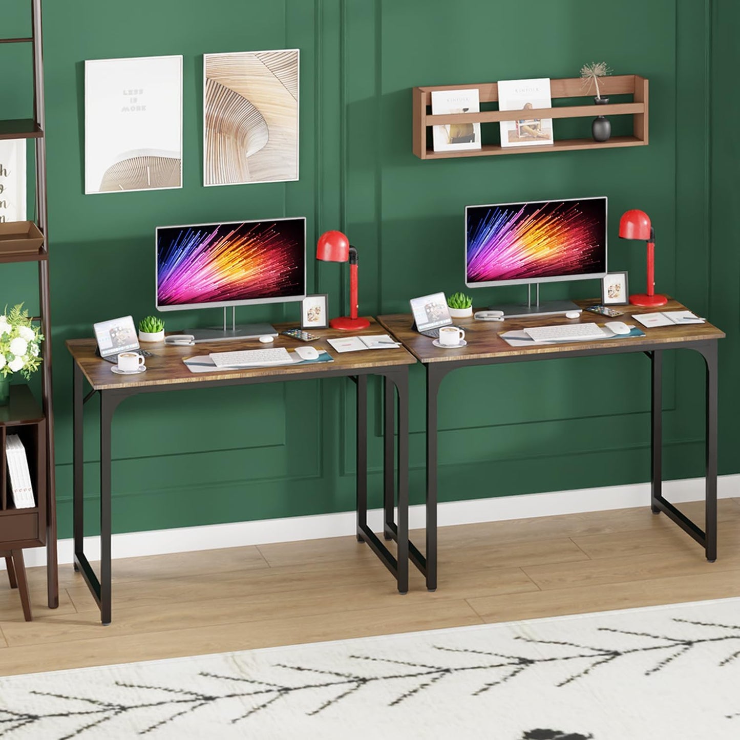 PayLessHere | 39 Inch Computer Desk | Brown | Office Desk with Metal Frame, Adjustable Feet | Water-Resistant, Scratchproof Surface | Sturdy Writing Table for Home Office or Study | Pack of 2