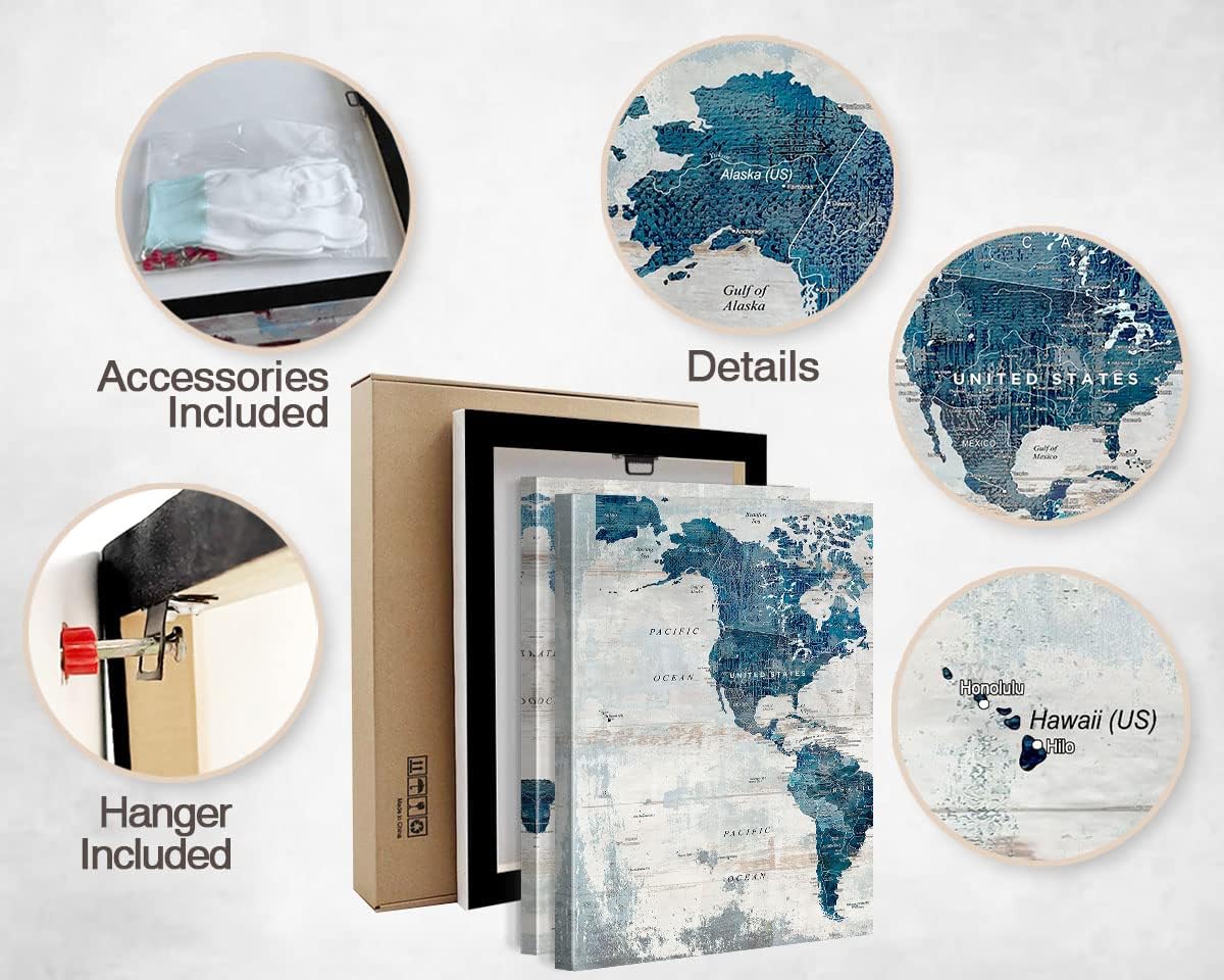 Elixart Wall Art for Living Room Office Wall Decor Pictures for Bedroom World Map Art Large Kitchen Decor 48"X24" Motivational Painting for Dining Room Wall Decorations