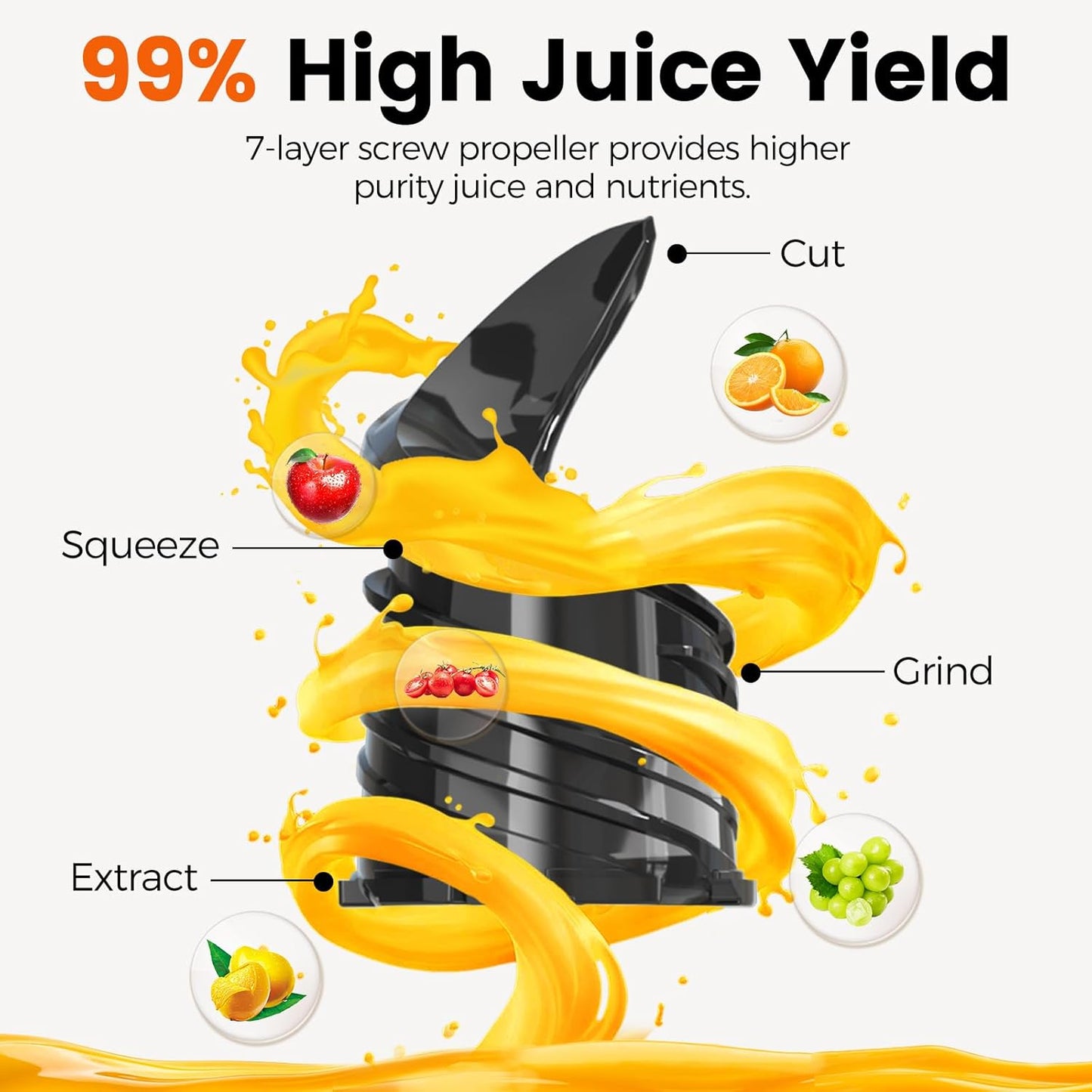 Cold Press Juicer,Slow Masticating Juicer Machines with 5.3" Large Feed Chute for Most Fruits and Vegetables,Easy to Clean Lemon Orange Juicer with 250W Motor and High Juice Yield,Deep Grey