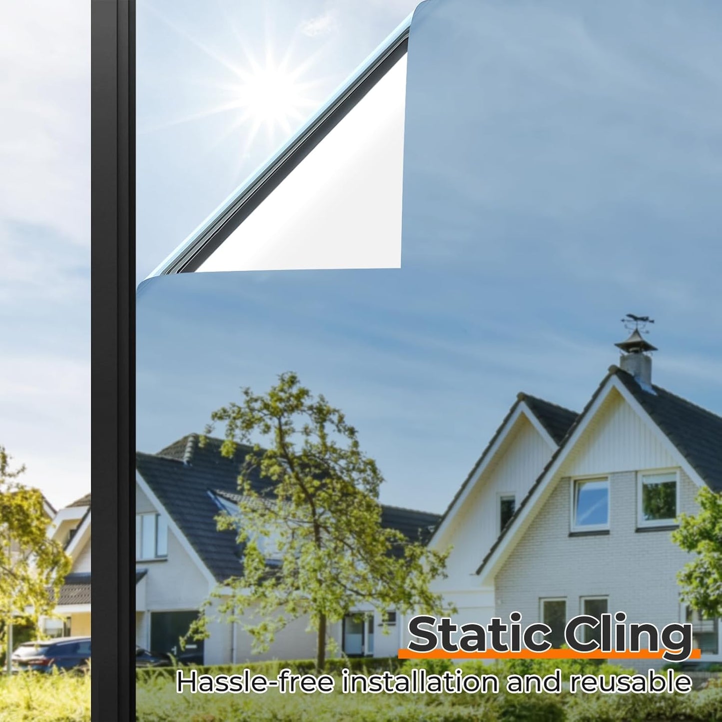 DOWELL Window Privacy Film, One Way Window Tint for Home, Static Cling Anti UV Sun Blocking Reflective Mirror Film, Heat Control See Out Not in Glass Tinting, Silver, 35.4" x 157.5"