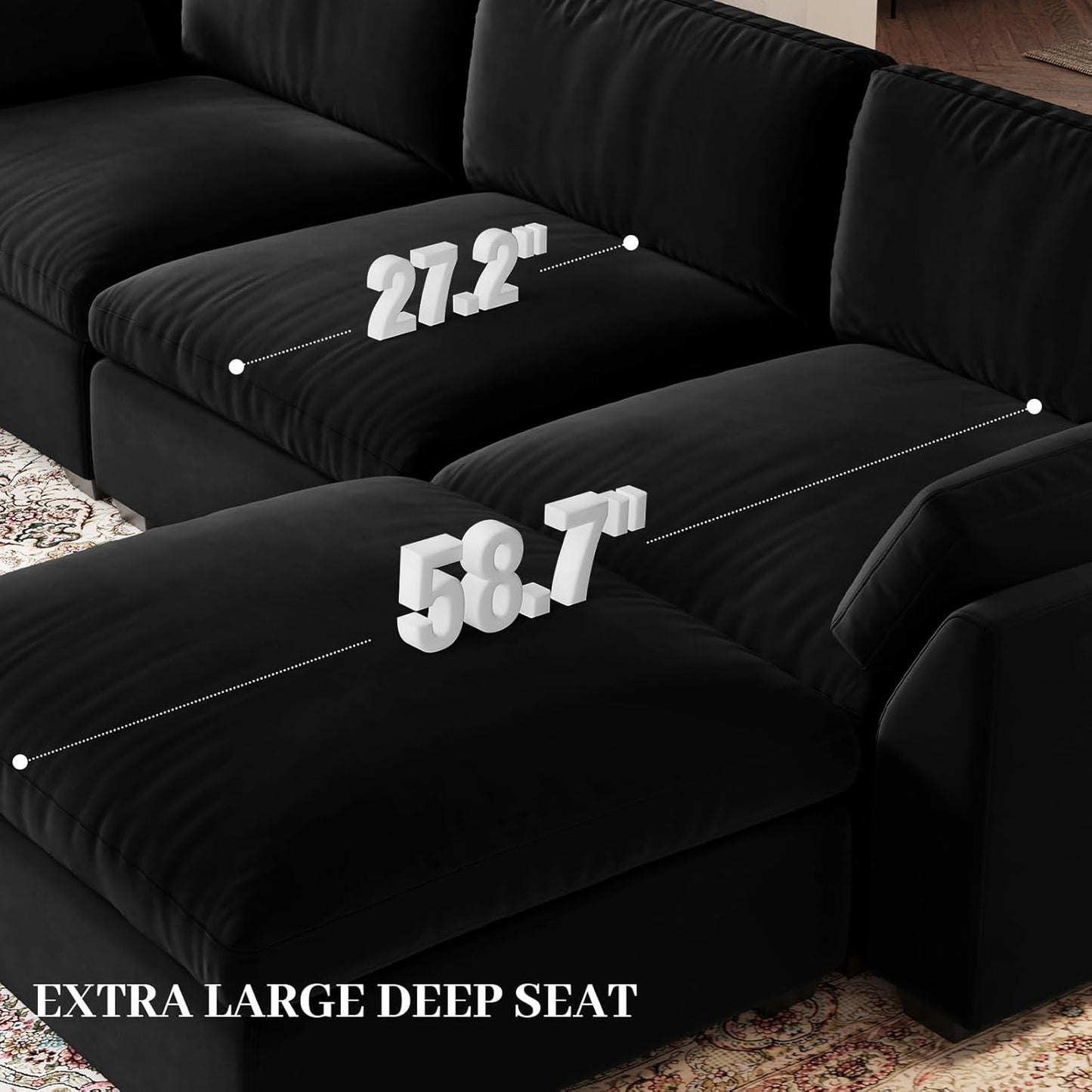 Belffin Oversized Sectional Couch,137.8" 7-Seater U Shaped Modular Sectional Sofa with Ottoman,Convertible Velvet Couches for Living Room,Black Couch