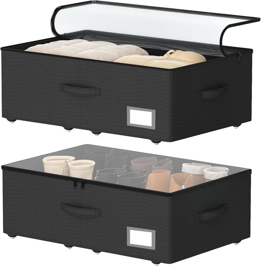 Underbed Storage Bins With Wheels, No Assemble Required 10 inches Height Large Capacity Rolling Underbed Shoe Storage Containers，Dorm Underbed Storage Drawers