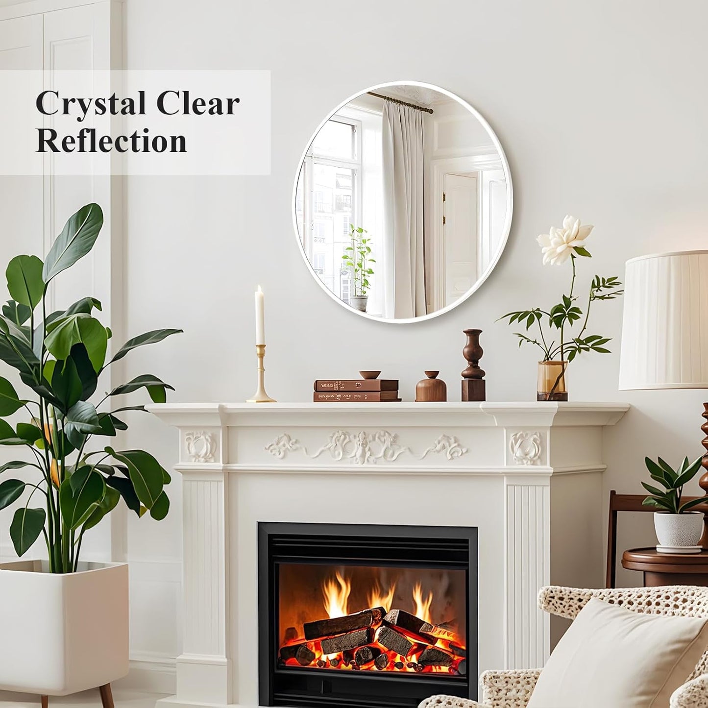 Fabuday White Round Mirror for Wall 20 inch - Circle Mirror for Bathroom, Entryway, Living Room, Hallway, Bedroom Decor, Small Matte Frame Mirrors