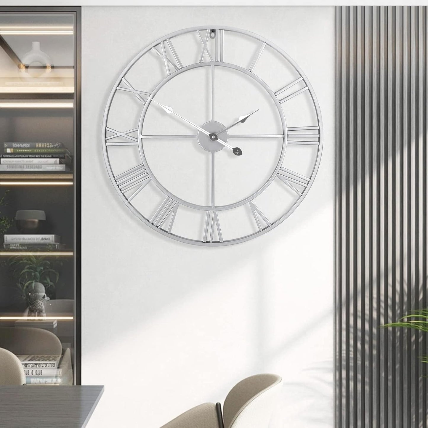 Large Wall Clock for Living Room Decor - 60cm/ 24 Inches Silent Non-Ticking Metal Wall Clocks Battery Operated, Vintage Decorative Modern Wall Clock for Bedroom, Office, Farmhouse Decor