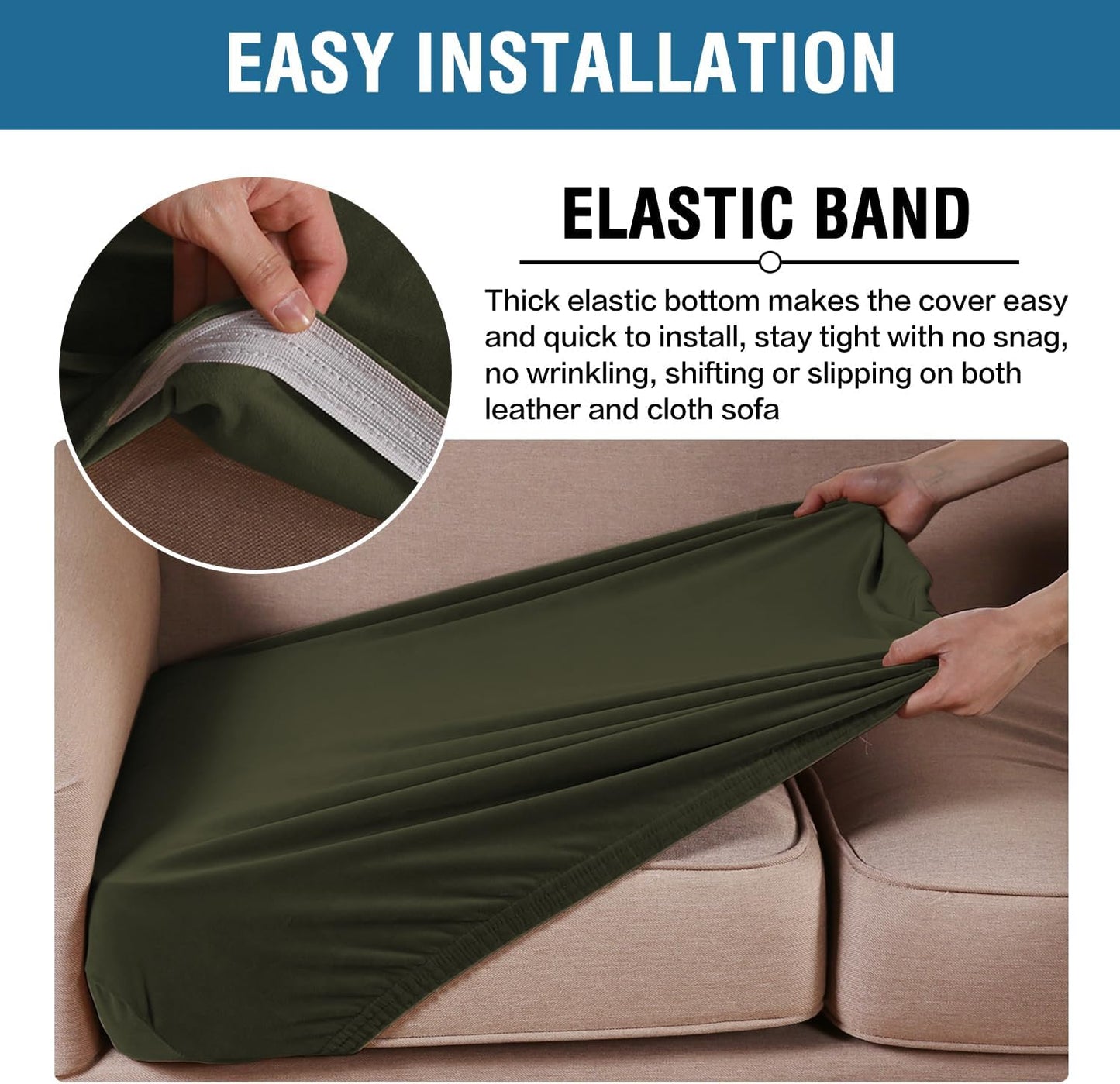 H.VERSAILTEX Velvet Stretch Couch Cushion Cover Plush Cushion Slipcover for Chair Loveseat Sofa Cushion Furniture Protector Seat Cushion Sofa Cover (3 Piece Sofa Cushion Covers, Olive)