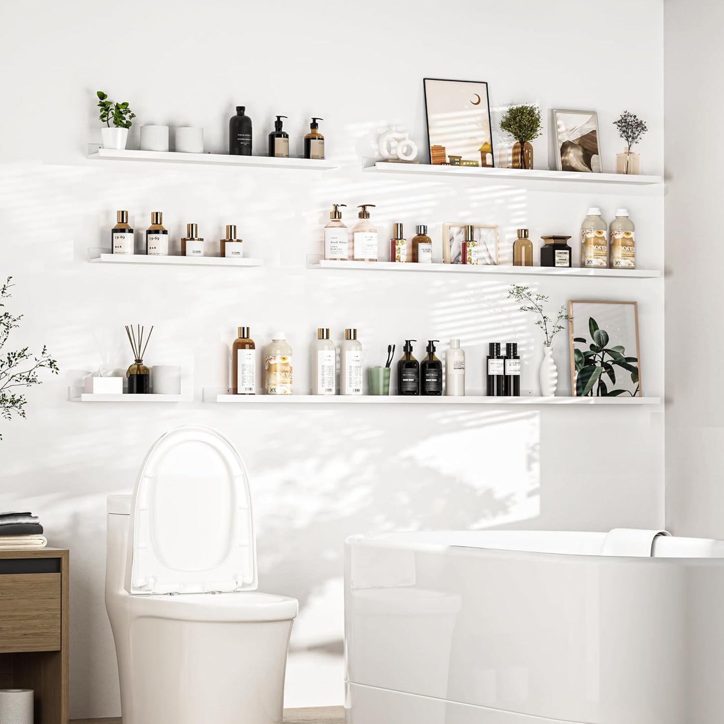 Heimlove Picture Ledge Shelf, Floating Shelves Set of 2, 36 Inches Picture Shelf for Wall with Ledge, Kids Bookshelf Wall Mounted for Living Room Bedroom Decor Books Photo Frames - White