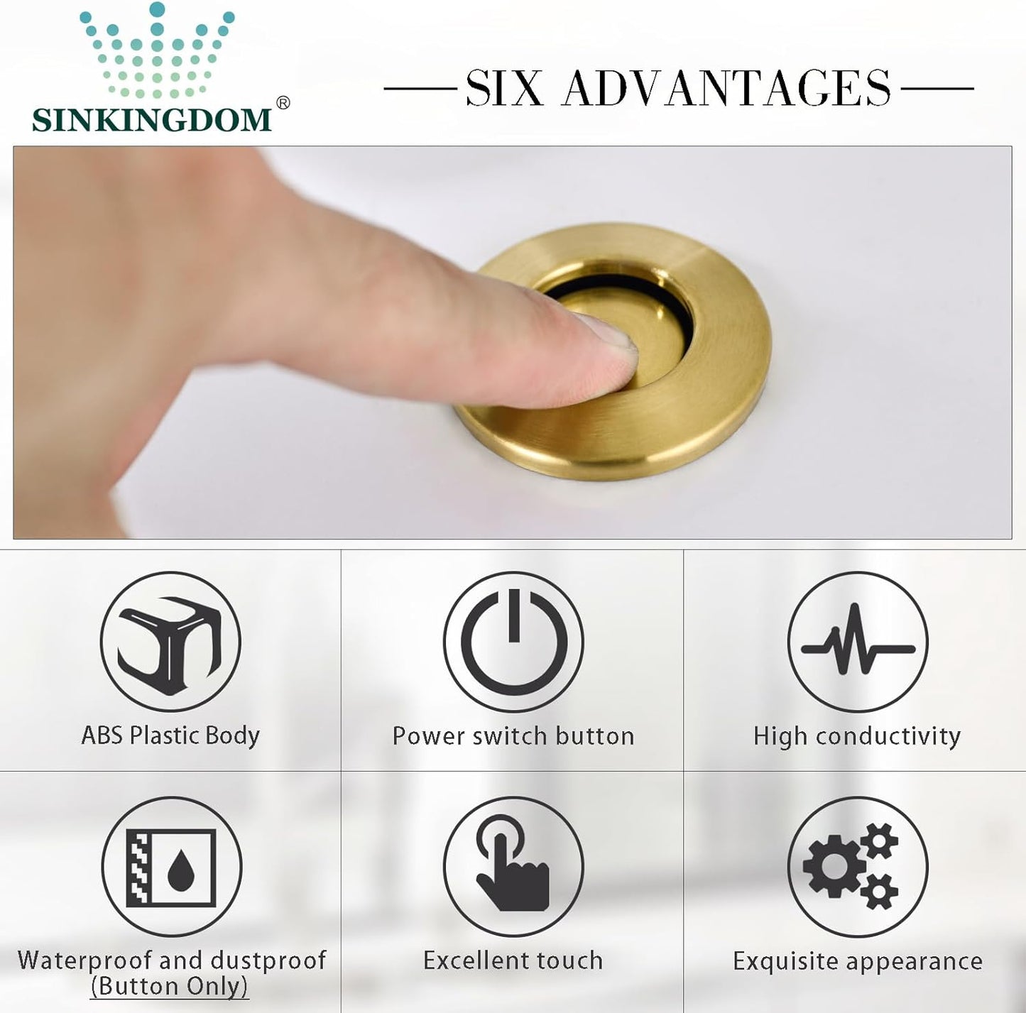 Garbage Disposal SinkTop Air Switch Kit with Long Button,Brass Made Cover,Champagne Bronze