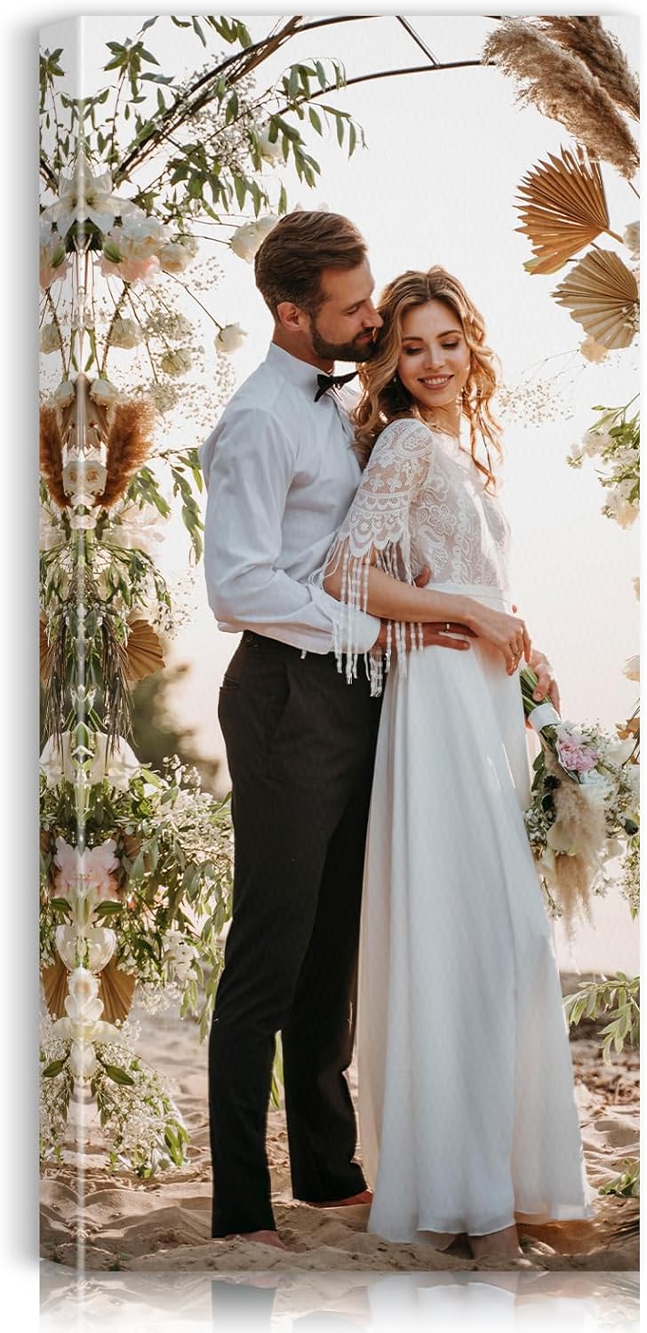 Custom Canvas Prints with Your Photos - Personalized Pictures Print, Customized Photo Gifts, Wall Art Poster Canvas Printing for Wedding, Family, Baby, Pets, Home Office Decor, Wrapped Frame 16x36