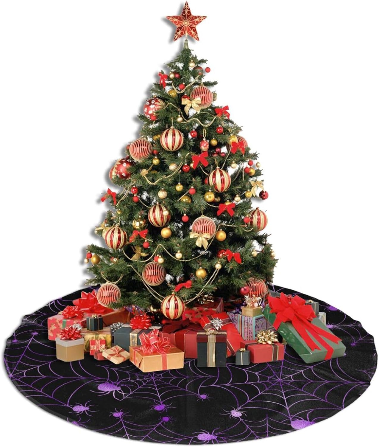 Christmas Tree Skirt,Purple Spider Web Xmas Tree Skirt Rustic Farmhouse Tree Skirt for Christmas Decor Xmas Holiday Home Party Decorations36