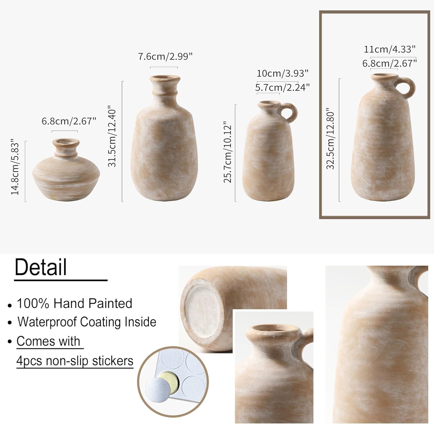 Ceramic Rustic Vase, 12.8" Large Flower Vases Home Decor for Pampas Farmhouse Decorative Pottery Clay Vase for Mantel Entryway Table Living Room Kitchen Bathroom Bedroom