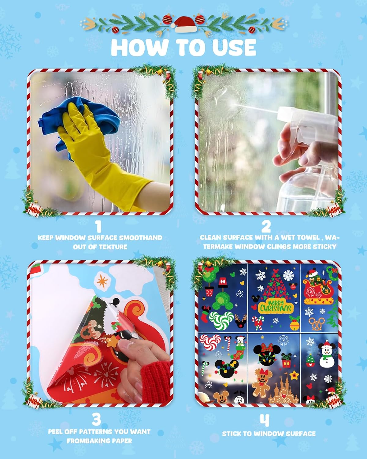 Christmas Window Clings Decorations - Cute Funny Double-Sided Static Stickers for Glass Windows and Doors, Perfect Decorations, with Castle Pattern, Reusable 9 Sheets