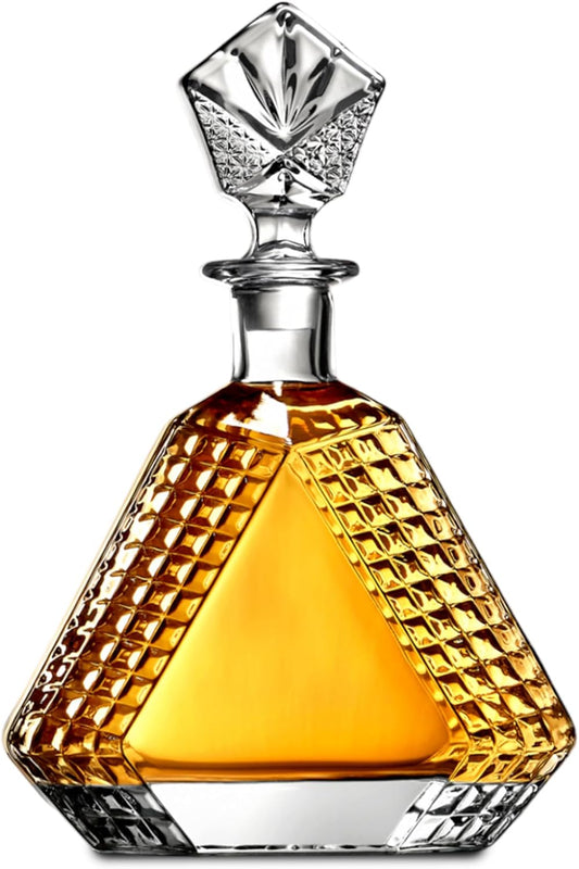 Triangle Whiskey Decanter 650ml – Premium Glass Liquor Decanter with Solid Glass Stopper – Stylish Barware for Bourbon, Scotch & Spirits – Gift-Ready Packaging for Home, Office, Bar, Man Cave Decor