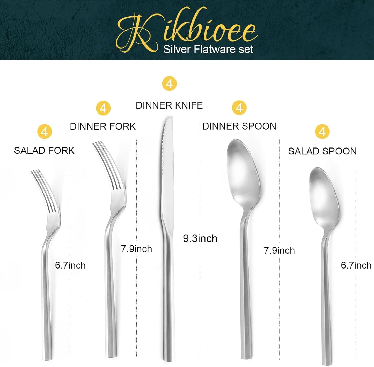 20 Piece Stainless Steel Silverware Set, Handle Flatware, Modern Matte Finish Cutlery Set, Service for 4, Dishwasher Safe