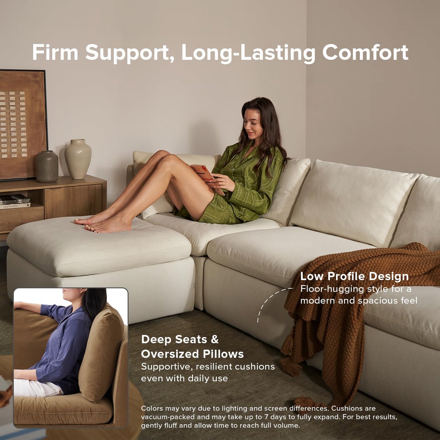 mopio Oversized Modular Sectional Sofa with Fully Removable Covers and Storage, Convertible U, L-Shaped and Sleeper Sectional, Modern Couches with Ottoman Chaise (Hazelnut Velvet, 3 Seater)