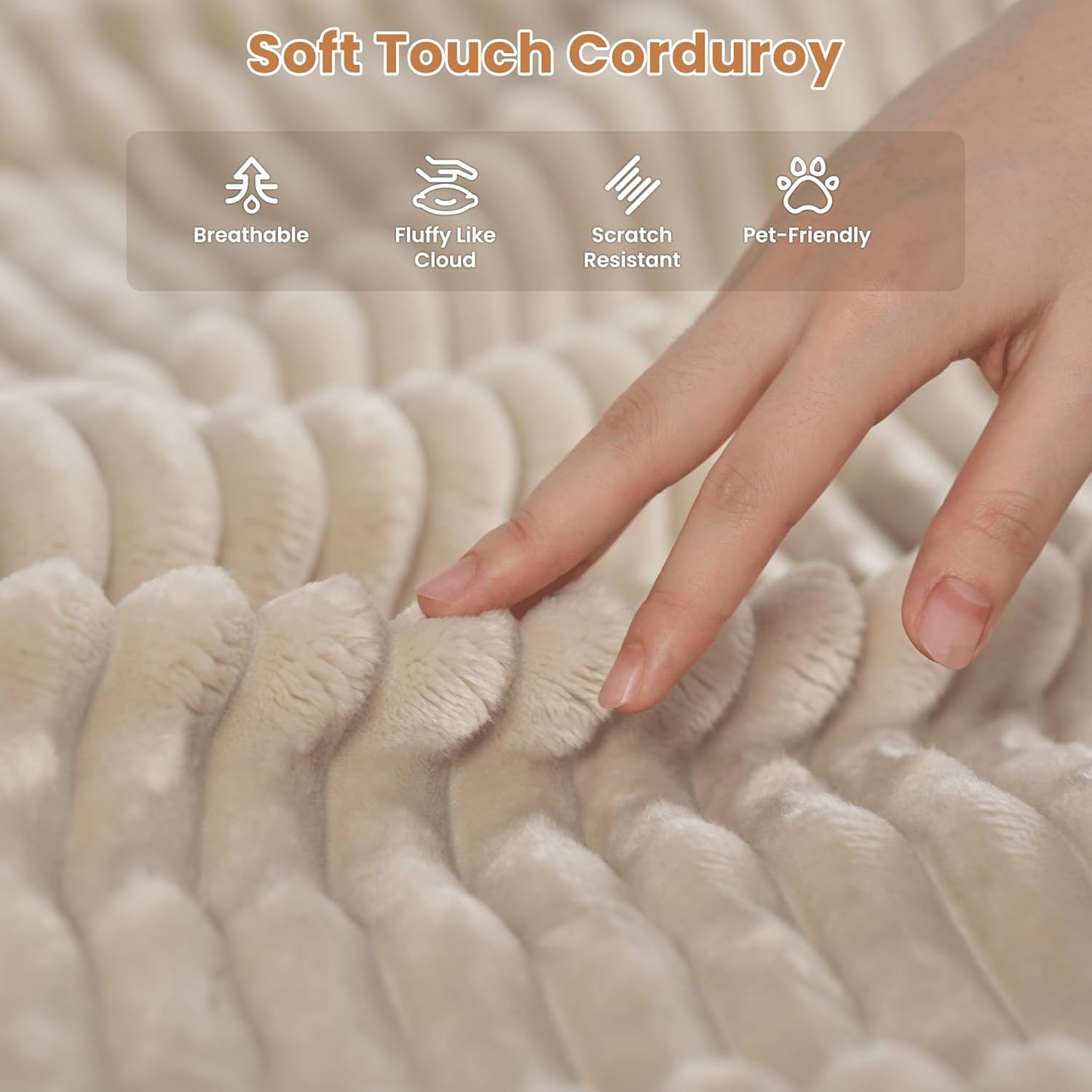 ovios Sectional Sofa Couch with L-Shape Chaise Convertible, Comfy Modular Cloud Couches with Deep Seat, Modern Upholstered Plush Corduroy Sofas Set for Living Room, 5-Seater, Beige