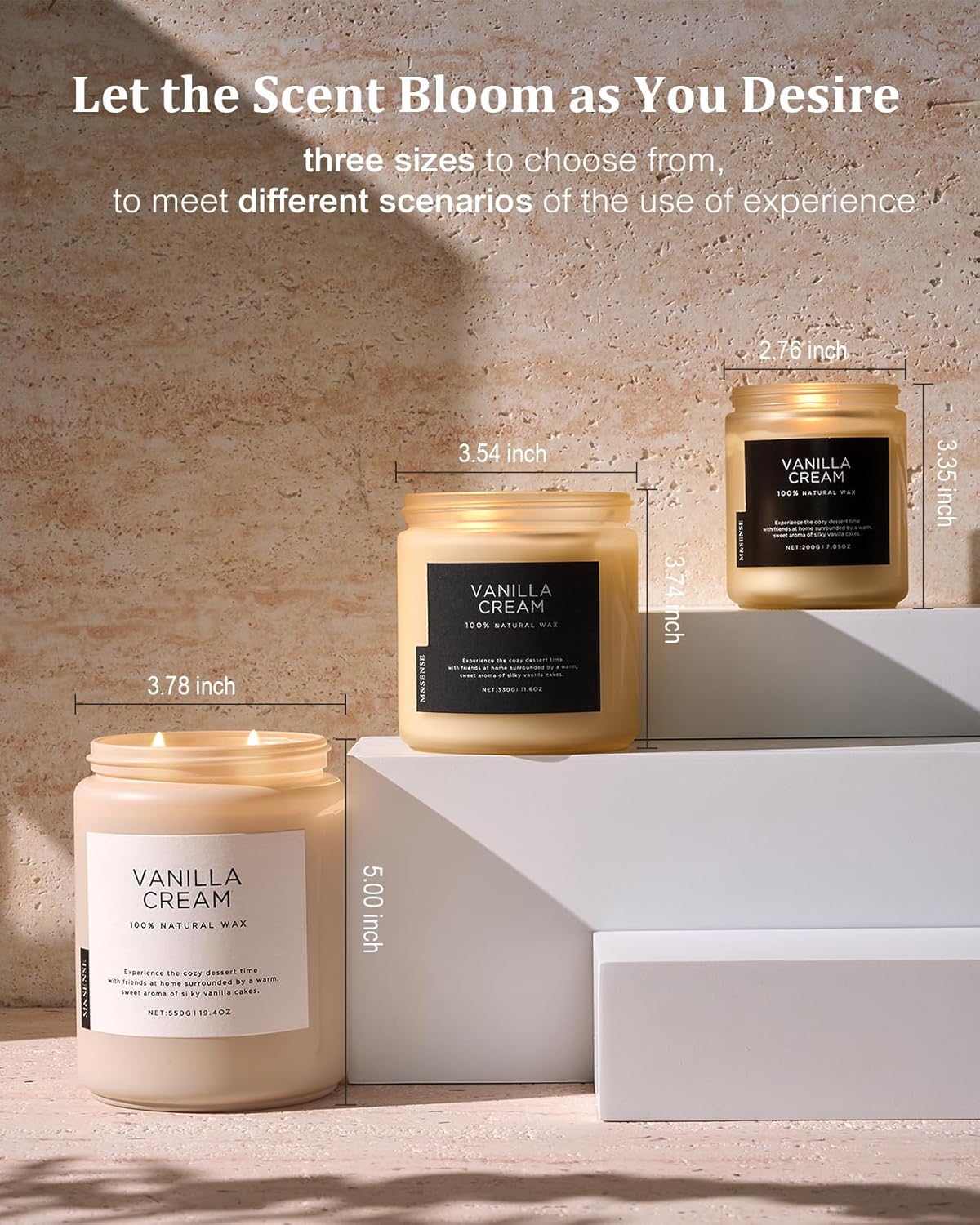 M&SENSE Vanilla Soy Candles, Large 2 Wick Jar Candle 19.4oz, 110 Hours Burning Time, 100% Natural Organic Soy Wax, Relaxing Aromatherapy Scented Candle, Housewarming Gift for Women and Men