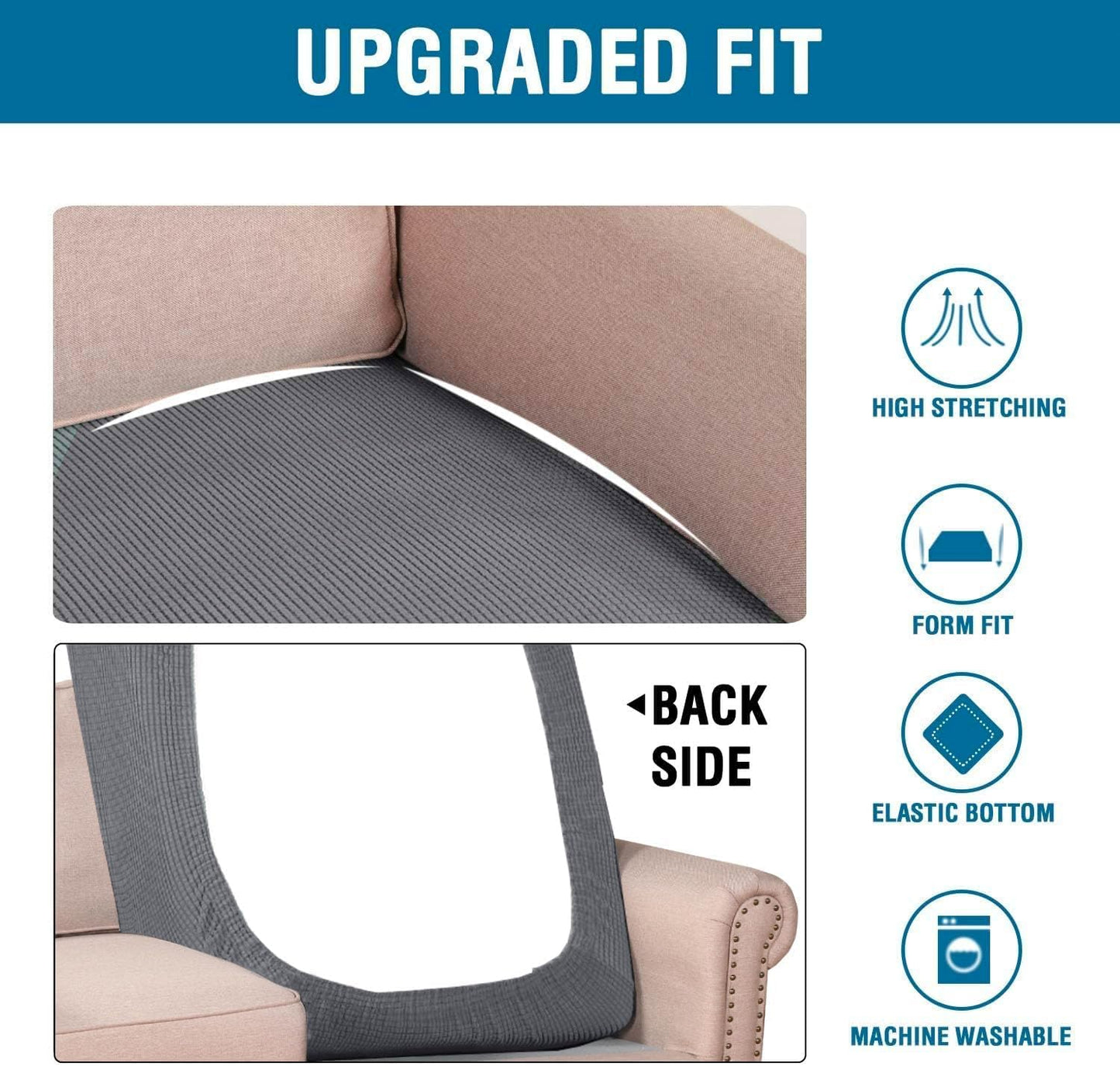 H.VERSAILTEX Super Stretch Individual Chaise Cover Sectional Couch Covers for L Shaped Sofa Both Left/Right Featuring Thick Jacquard Textured Twill Fabric (1 Piece Chaise Cover Large, Grey)