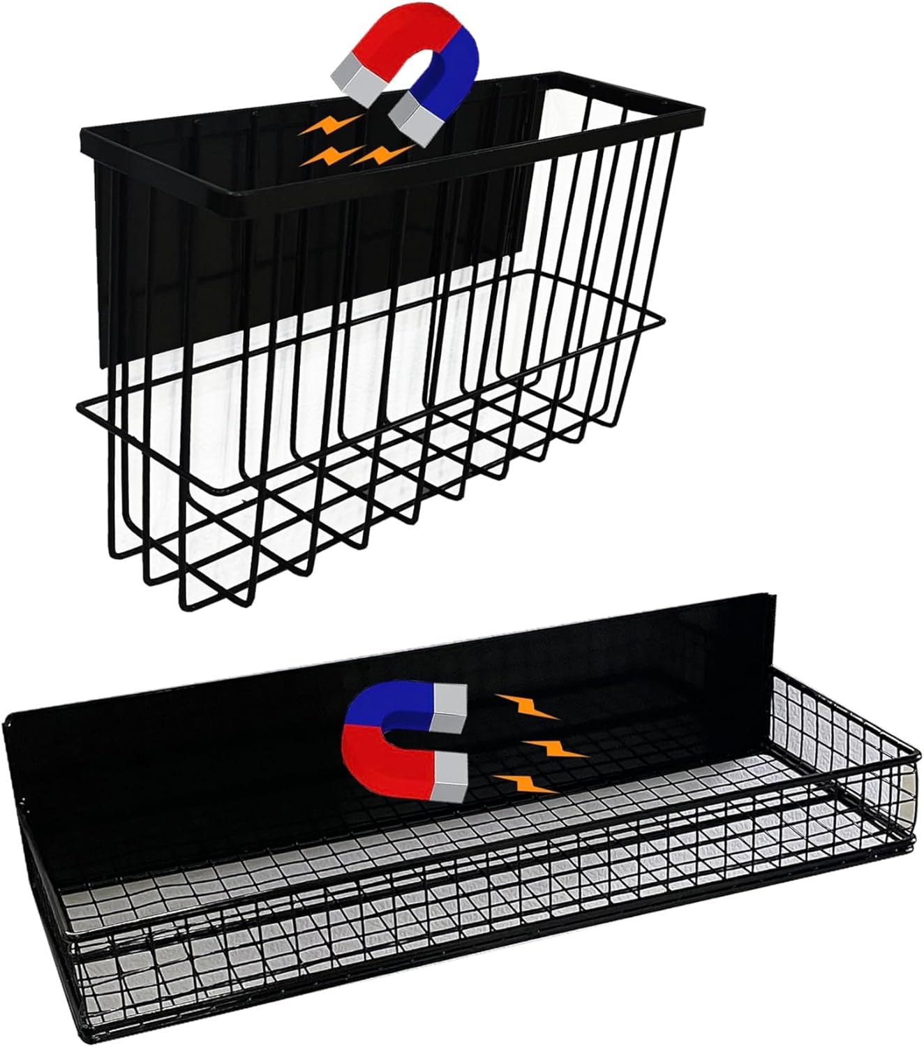 Bruda 2 Pack Magnetic Storage Rack for Spice, Magnetic Organization Shelf for Refrigerator, Fridge, Washing Machine, Oven, Coffee Maker, Metal Peg Board, Stacked Washer and Dryer 010