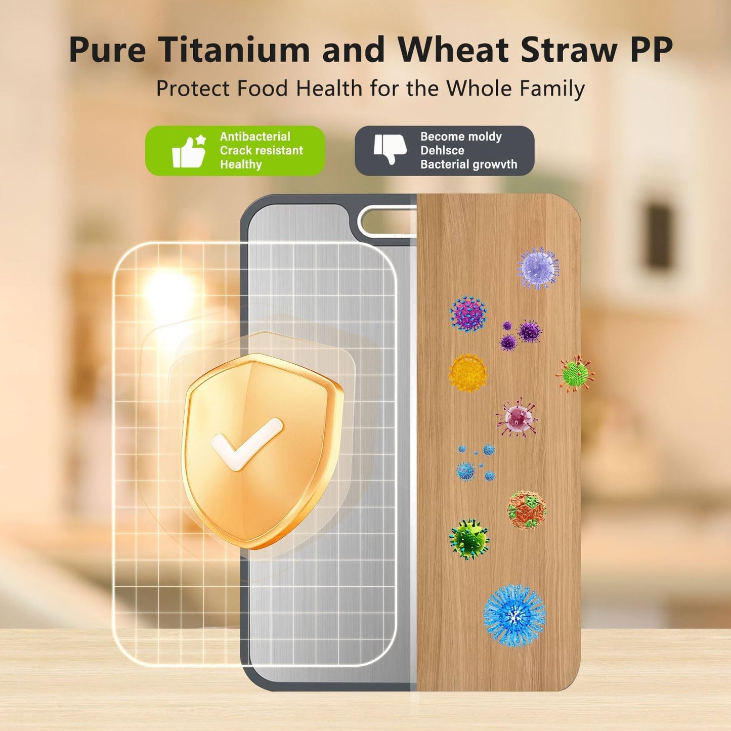 FIRE HIVE Pure Titanium & Platycodon Cutting Board - Double-Sided Large Kitchen Board, 16x11 Inch, Multi-Functional & Safe Cleaning Surface