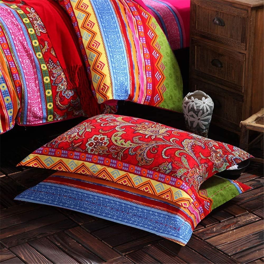 ABREEZE Bohemian Duvet Cover Set Colorful Red Boho Retro Bedding Set Damask Paisley Cotton Duvet Cover Tribal Reversible Bedding Exotic Style Comforter Cover 3-Piece Twin