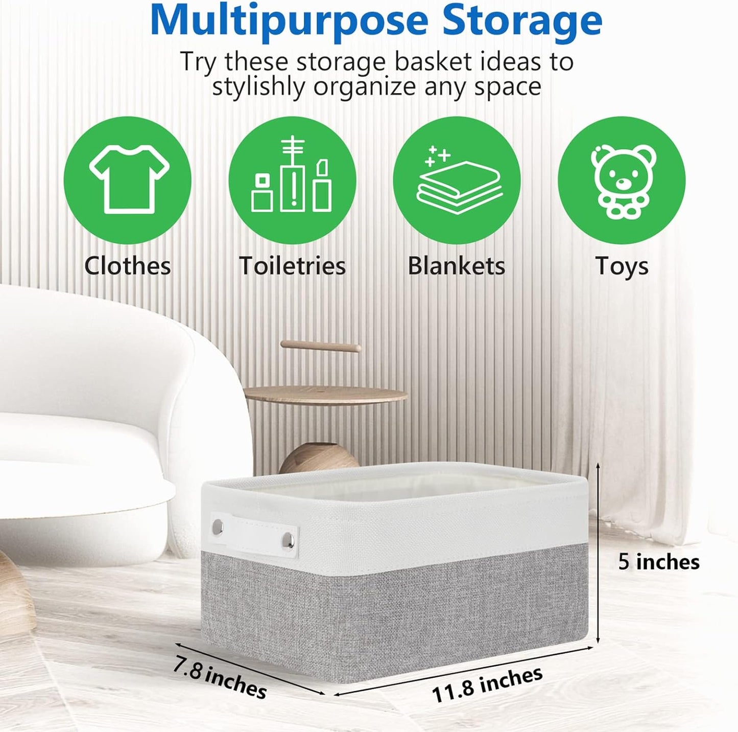 Bidtakay Small Storage Baskets for Organizing [4-Pack] Fabric Storage Bins for Baby Organizer Shelf Baskets for Nursery Storage Collapsible Closet Storage Bins for Home Organization - 11.8x7.8x5 In