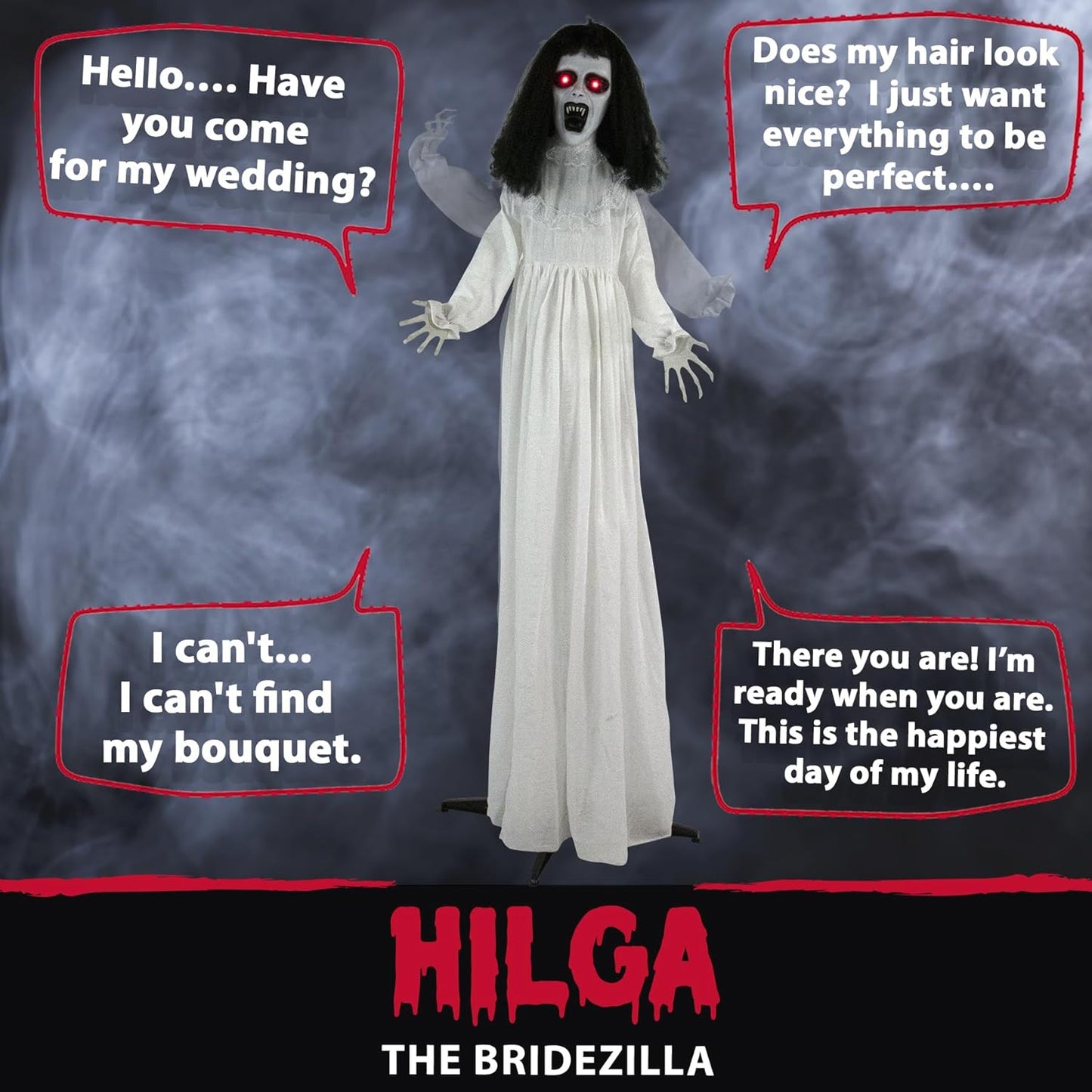 Haunted Hill Farm Life-Size Scary Demon Bride Halloween Animatronic with Touch Activated Lights and Sound, Battery Operated Indoor or Covered Outdoor Halloween Decorations for Home or Haunted House