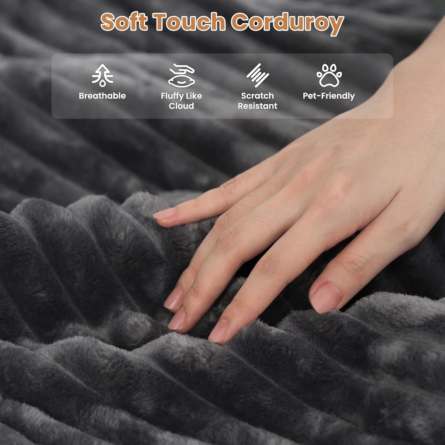 ovios Sectional Sofa Couch with L-Shape Chaise Sofa Bed, Comfy Modular Cloud Couches with Deep Seat, Modern Upholstered Plush Corduroy Sofas Set for Living Room, 5-Seater, Grey