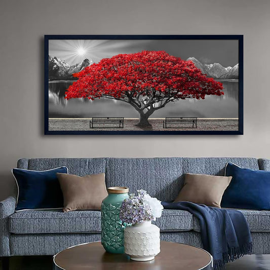 Black and White Red Tree Wall Art Canvas Print Picture Large Red Tree Landscape Modern Artwork for Living Room Bedroom Office Home Wall Decor With Frame 29X58inch Black Framed