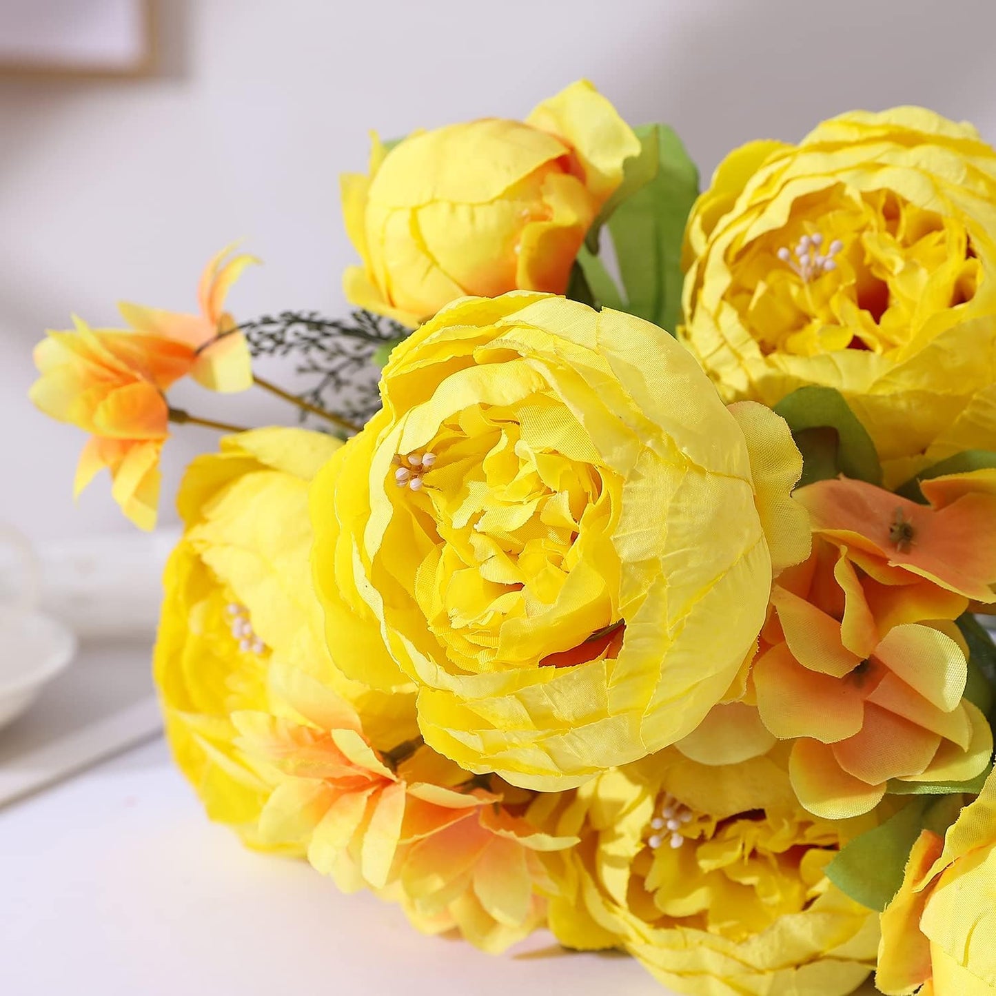 Duovlo Artificial Peony Silk Flowers Fake Flowers Vintage Wedding Home Decoration,Pack of 1 (Yellow)
