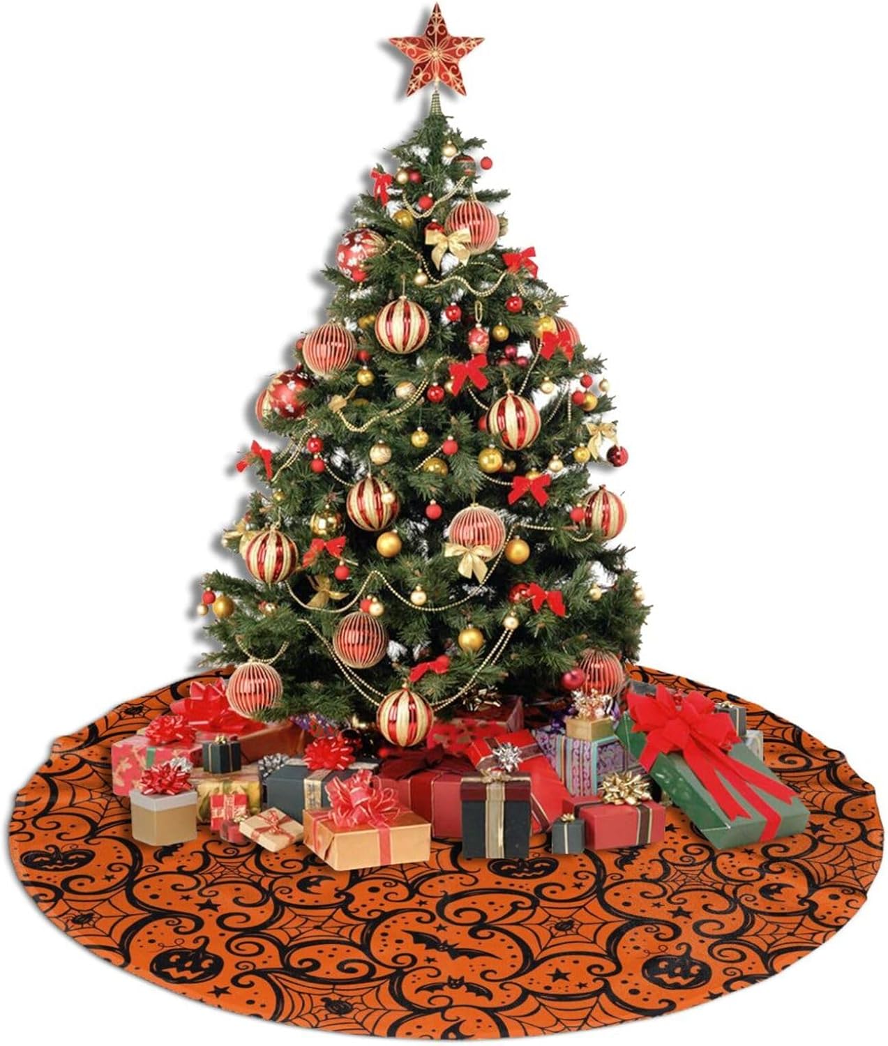 Christmas Tree Skirt,Halloween Pumpkin Xmas Tree Skirt Rustic Farmhouse Tree Skirt for Christmas Decor Xmas Holiday Home Party Decorations36
