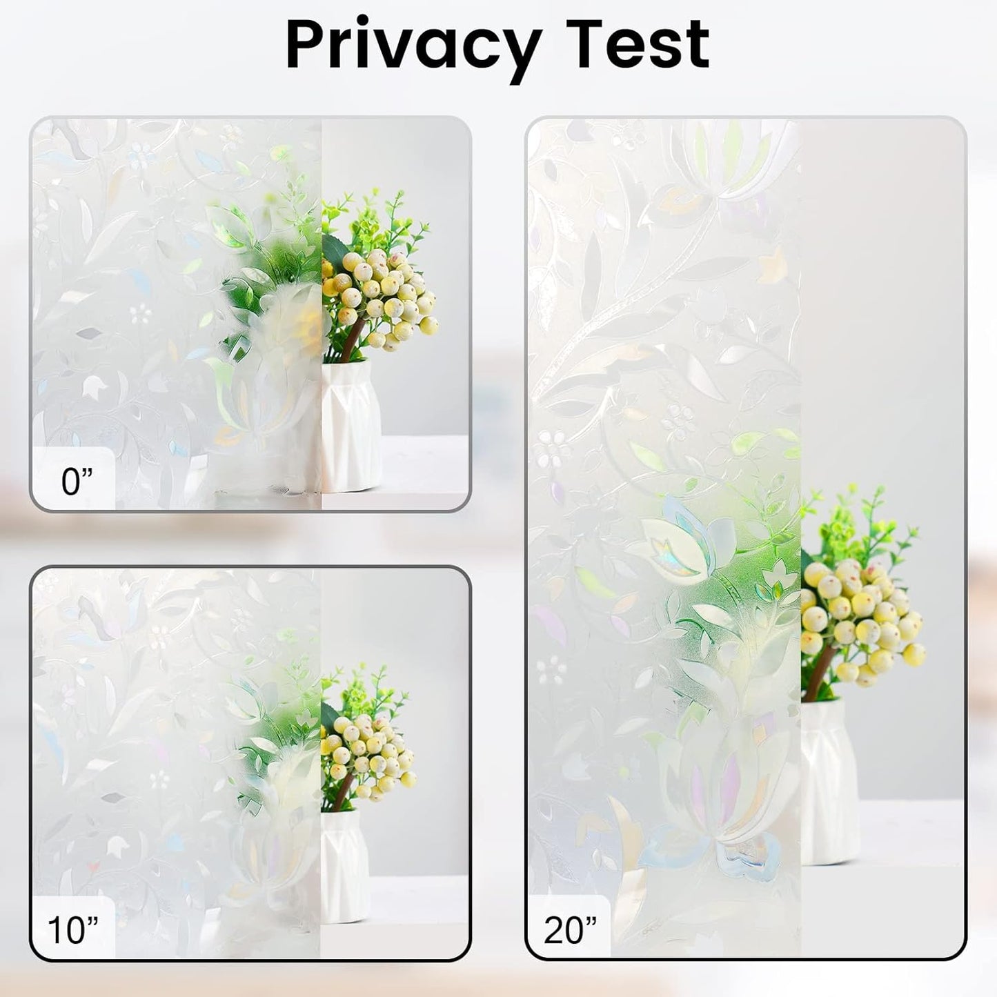 DOWELL Window Privacy Film, 3D Stained Glass Rainbow Films, Decorative Window Vinyl Sun Blocker Door Covering, Static Cling Non-Adhesive Glass Sticker for Home, Blooming Flowers, 35.4"x78.5"