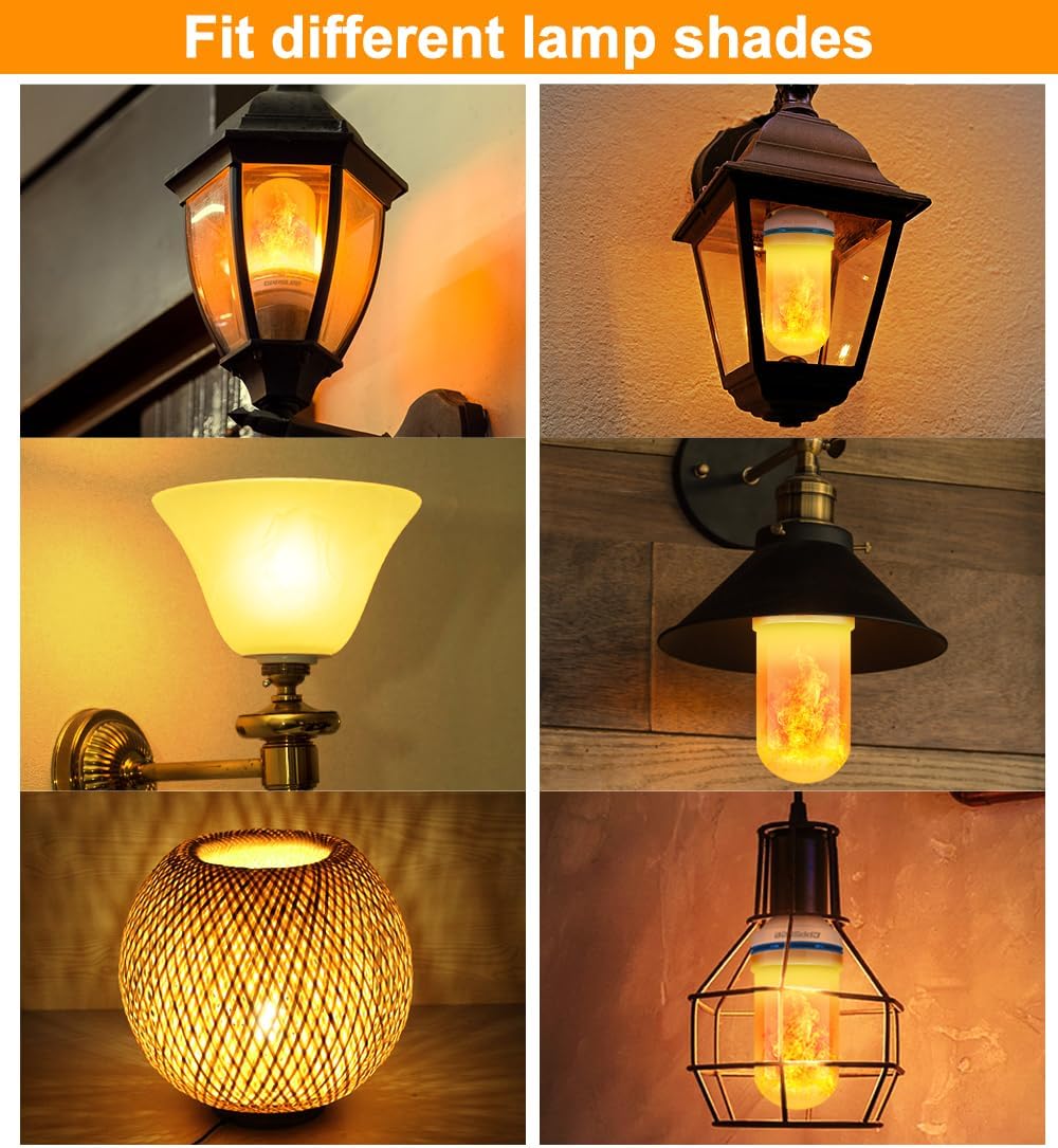 Halloween Decorations Upgraded LED Flame Light Bulbs, 4 Modes Flickering Light Bulbs, E26 Base Fire Flame Bulb, Christmas Lights Patio Outdoor Indoor Home Decor (Yellow, 2 Pack)