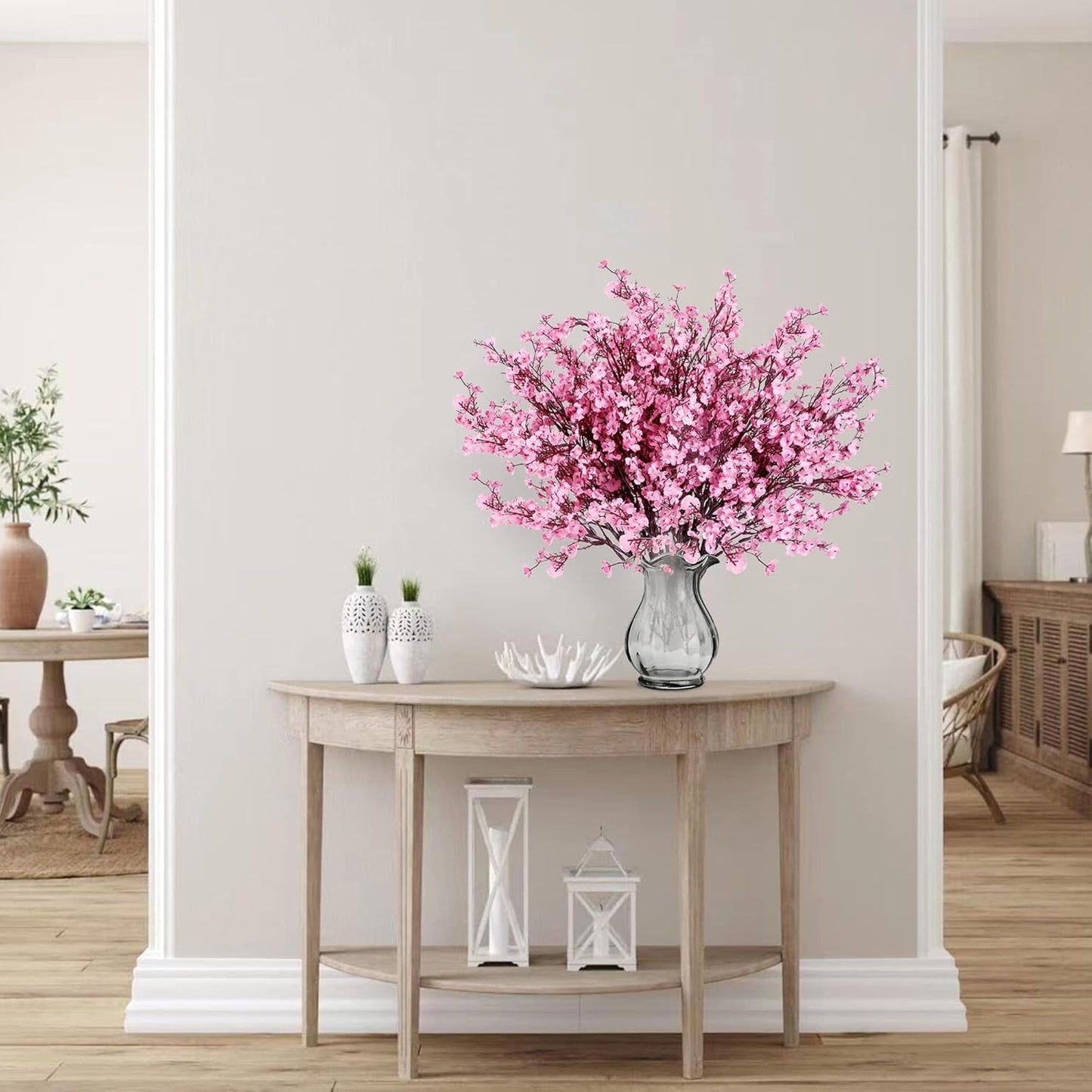 Sggvecsy 6 Pcs Babys Breath Artificial Flowers Gypsophila Bouquets Bulk Real Touch Fake Silk Flowers for Home Wedding DIY Floral Arrangement Kitchen Table Centerpiece Festival Decoration (Pink)