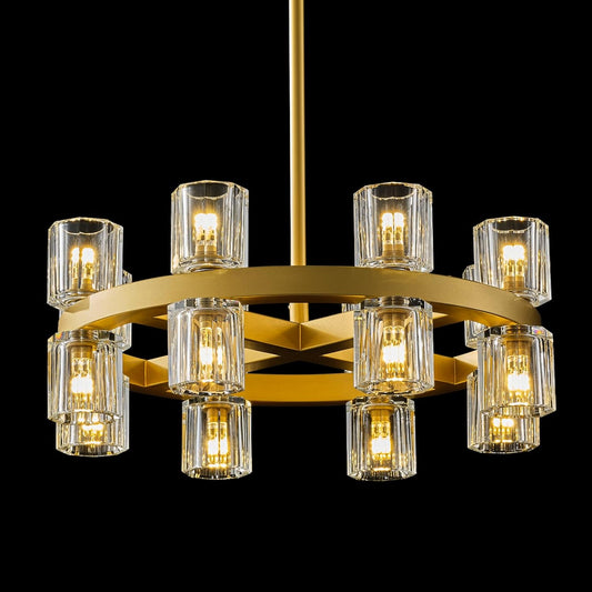 Gold Chandelier Light Fixture Kitchen and Dining, 16-Lights Modern Chandeliers for Dining Room, 18" Farmhouse Kitchen Pendant Lights Over Table, Crystal Wagon Wheel Chandelier(Bulbs Included)
