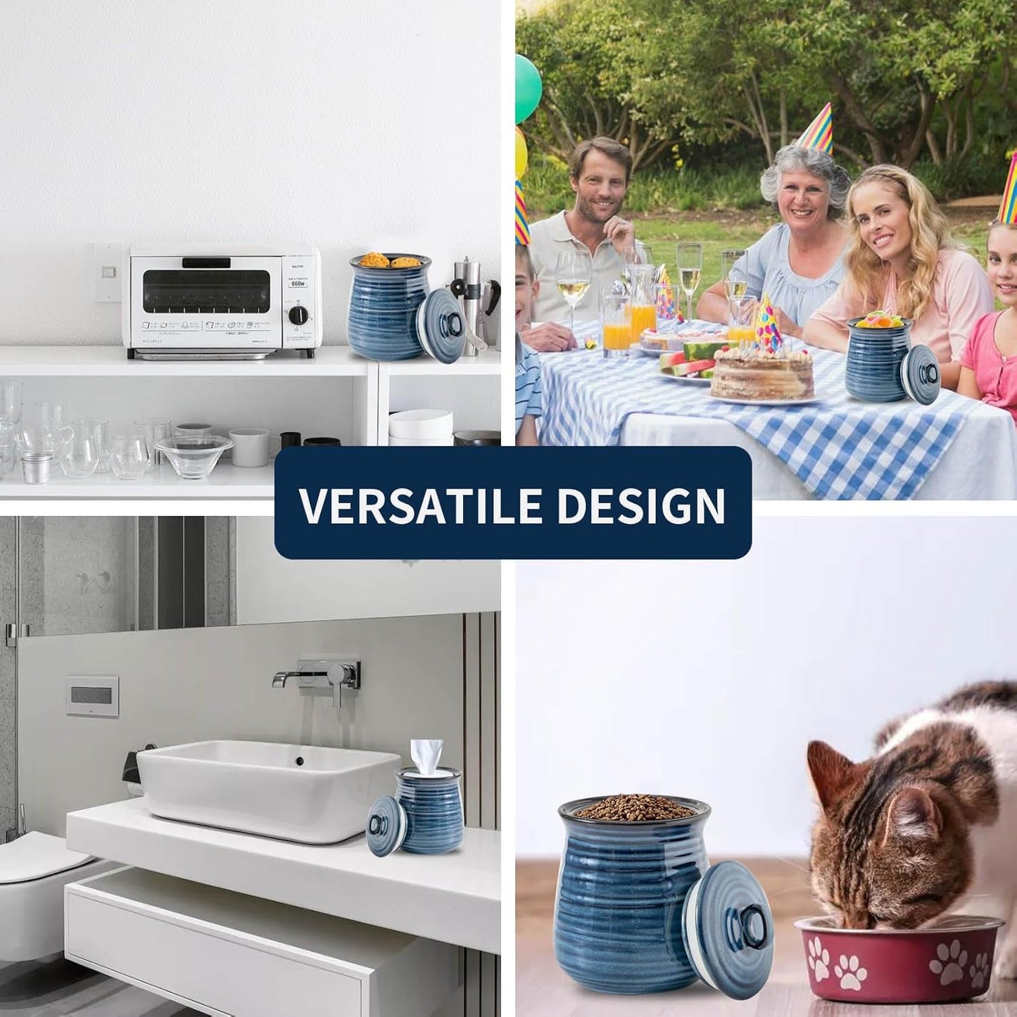 Hasense Ceramic Food Storage Jar with Airtight Seal Lid, 35 Ounce Kitchen Canister Container for Cookie, Ground Coffee, Pasta, Cereal, Flour, Sugar, Rice, Seasoning and Pet Treat, Navy