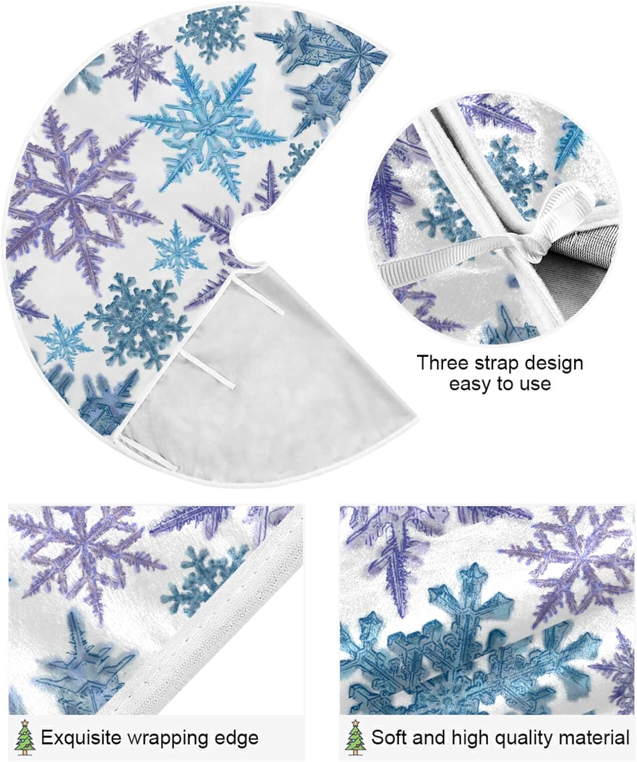Christmas Purple Blue Snowflake Tree Skirt, Seasonal Tree Mat Holiday Party Supplies Ornaments Indoor Outdoor Decorations for Tabletop Trees 47.2 Inches