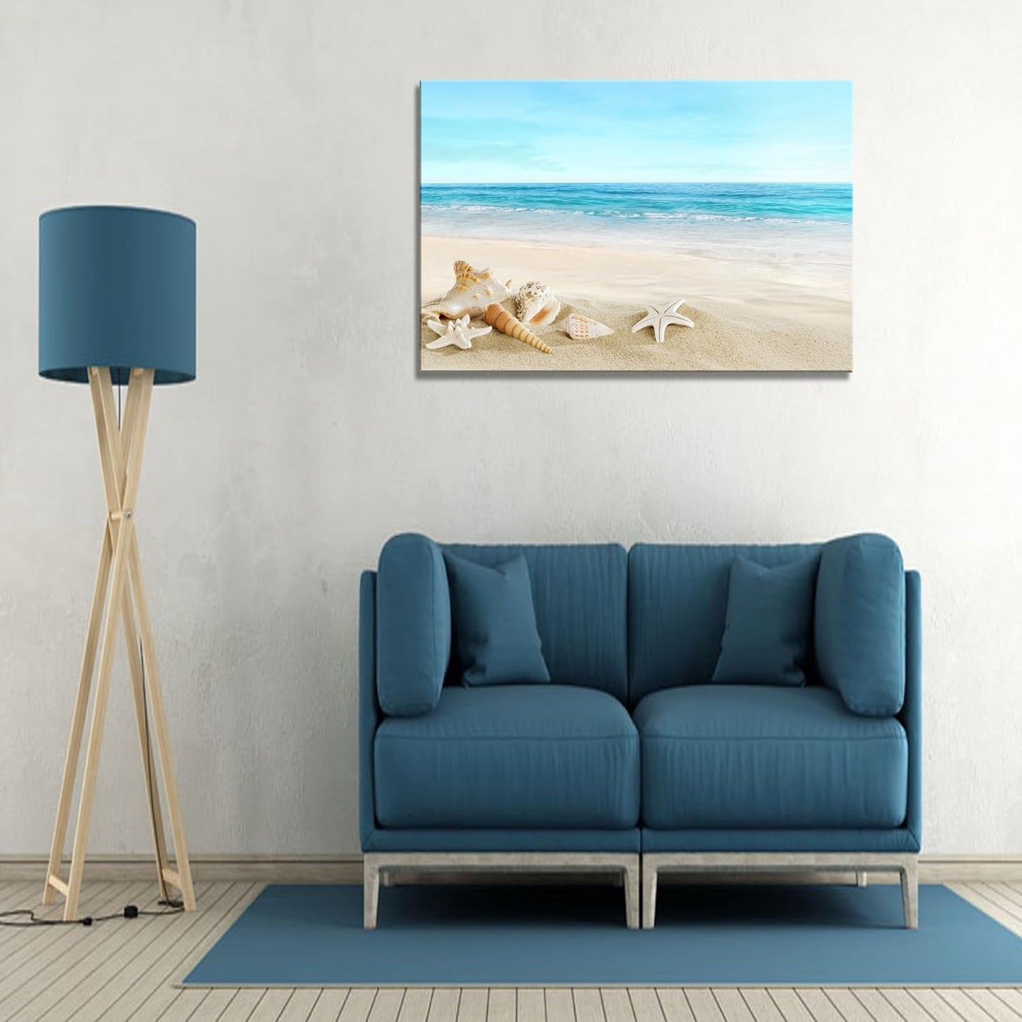 DZL Art S73981 Beach Picture Decor Ocean Painting Canvas Wall Art Prints of Starfish and Seashell on Sandy Seaside Ready to Hang for Living Room Bedroom Office Wall Decor Home Decoration