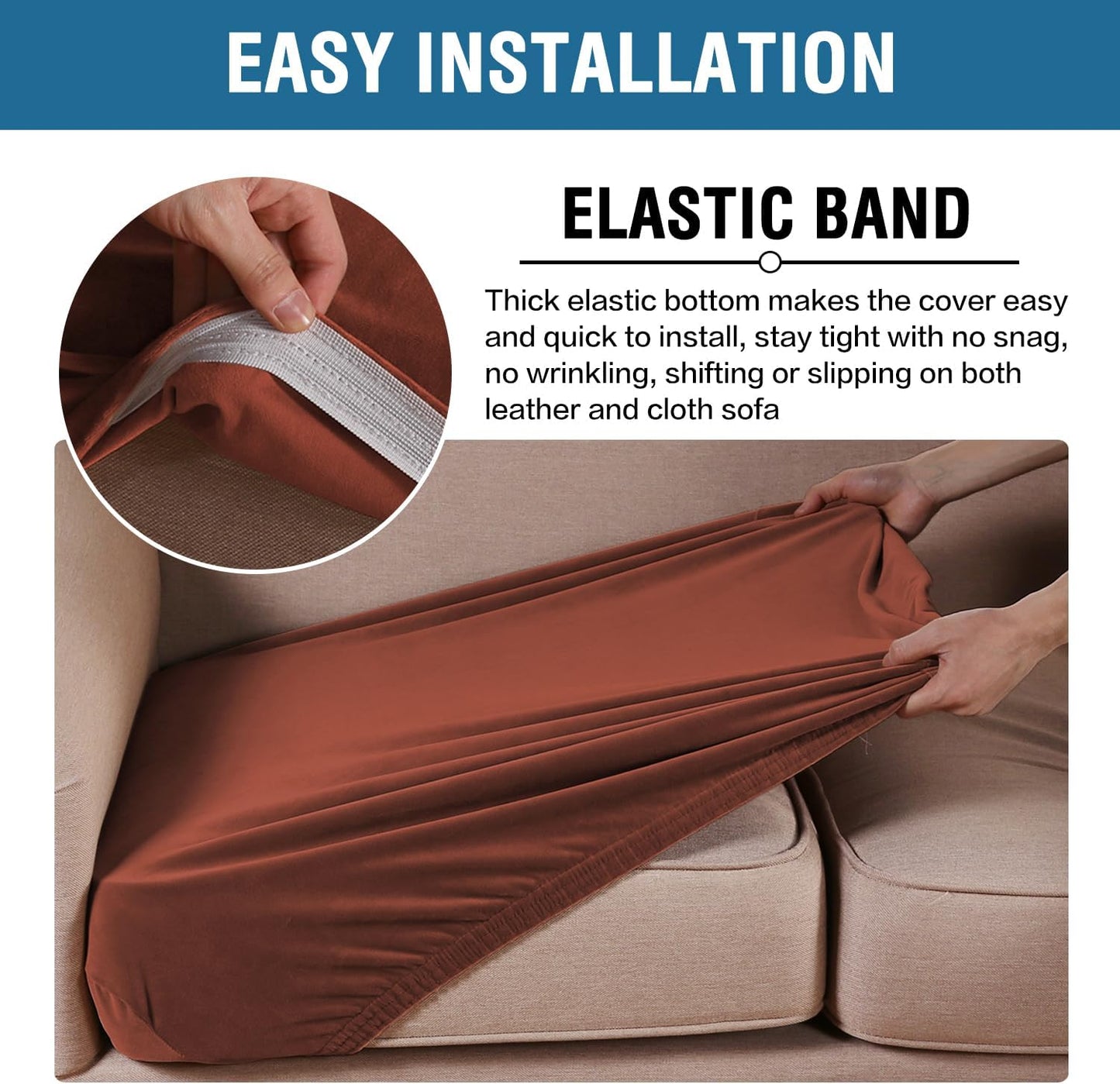 H.VERSAILTEX Velvet Stretch Couch Cushion Cover Plush Cushion Slipcover for Chair Loveseat Sofa Cushion Furniture Protector Seat Cushion Sofa Cover (2 Piece Large Sofa Cushion Covers, Rust)