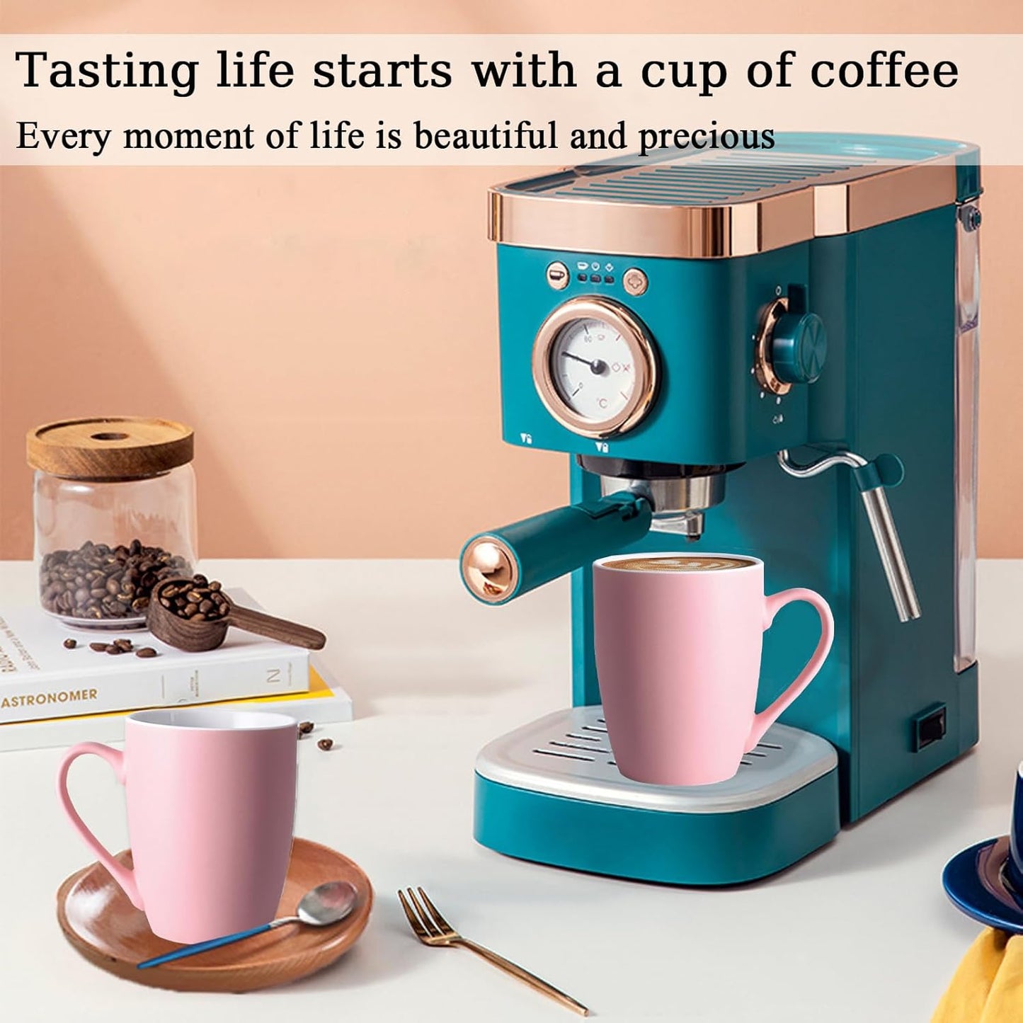 Coffee Mugs Set of 6, 12oz Ceramic Coffee Mugs with Handle, Matte Porcelain Pink Coffee Mug for Latte, Tea, Cocoa, Cappuccino, Cups for Women Men for Home Restaurant Mug (Pink)