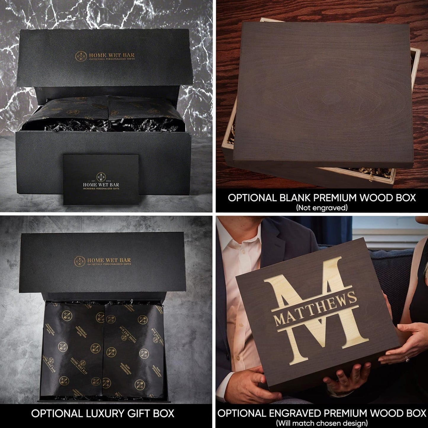 Custom Whiskey Decanter and Whiskey Glasses Set in Handcrafted Box