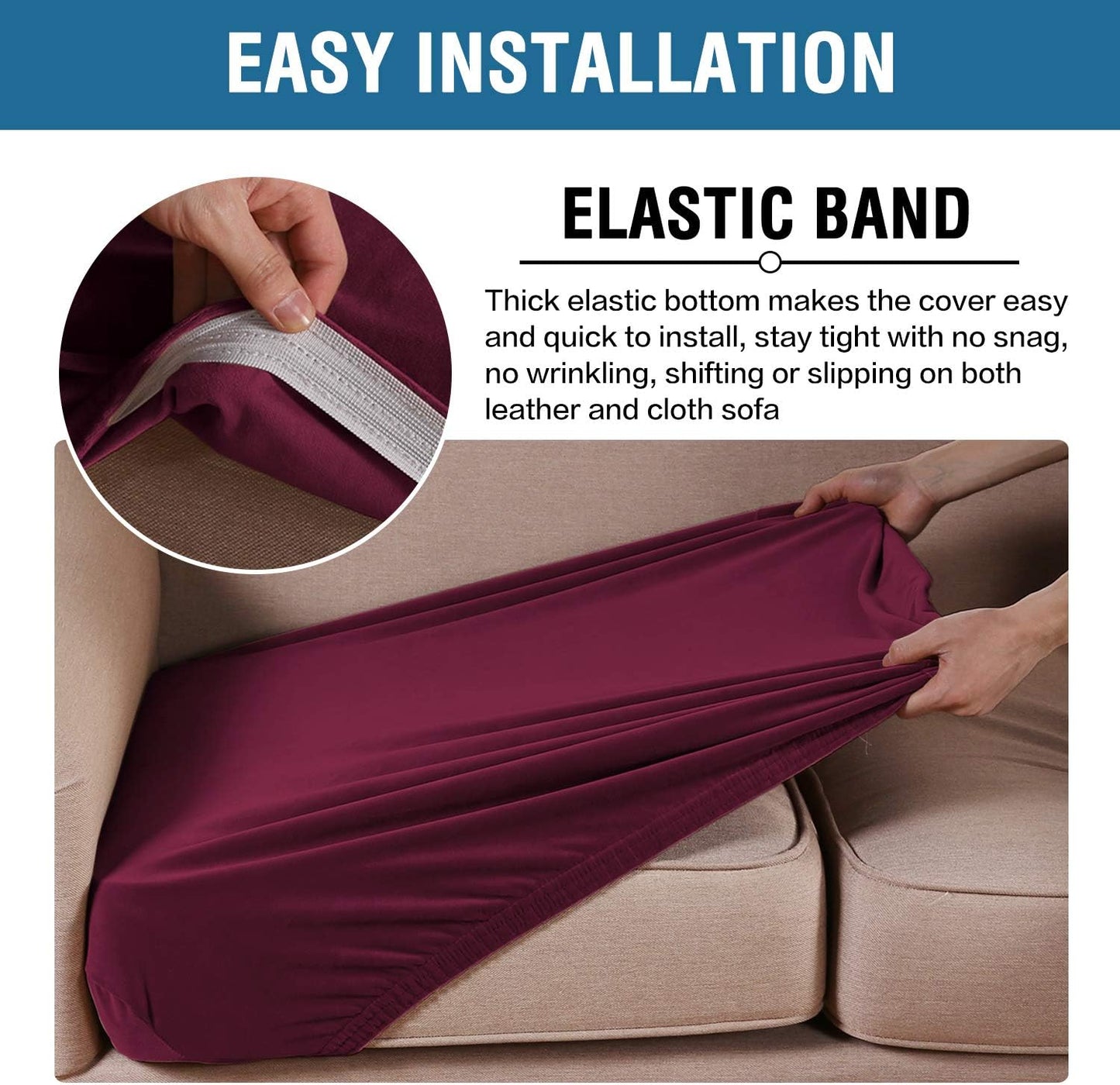 H.VERSAILTEX Velvet Stretch Couch Cushion Cover Plush Cushion Slipcover for Chair Loveseat Sofa Cushion Furniture Protector Seat Cushion Sofa Cover (2 Piece Medium Sofa Cushion Covers, Burgundy)