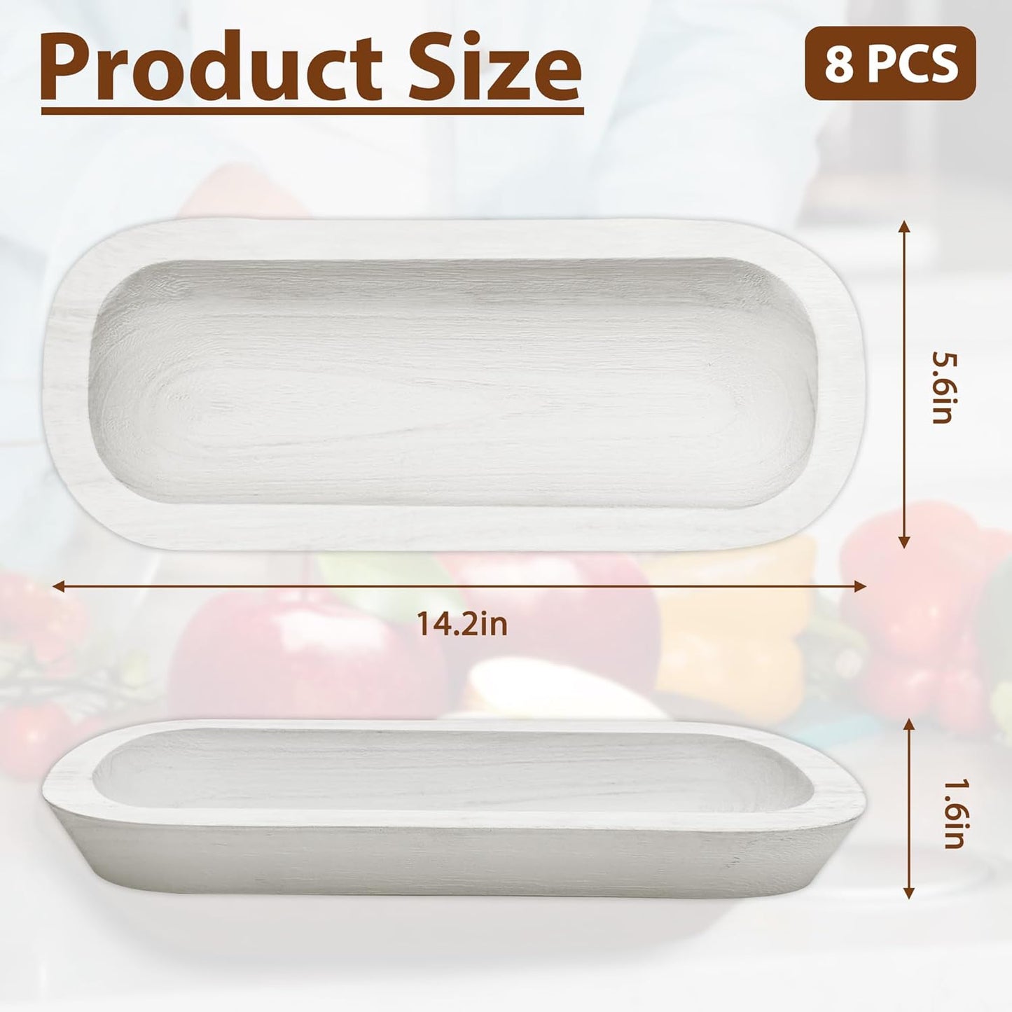 Royxen 8 Pack Dough Bowl for Candle, Wooden Dough Bowls Paulownia, Rustic Bowl Vintage, Bowls for Candle, 14.5 x 5.5 Inch, White