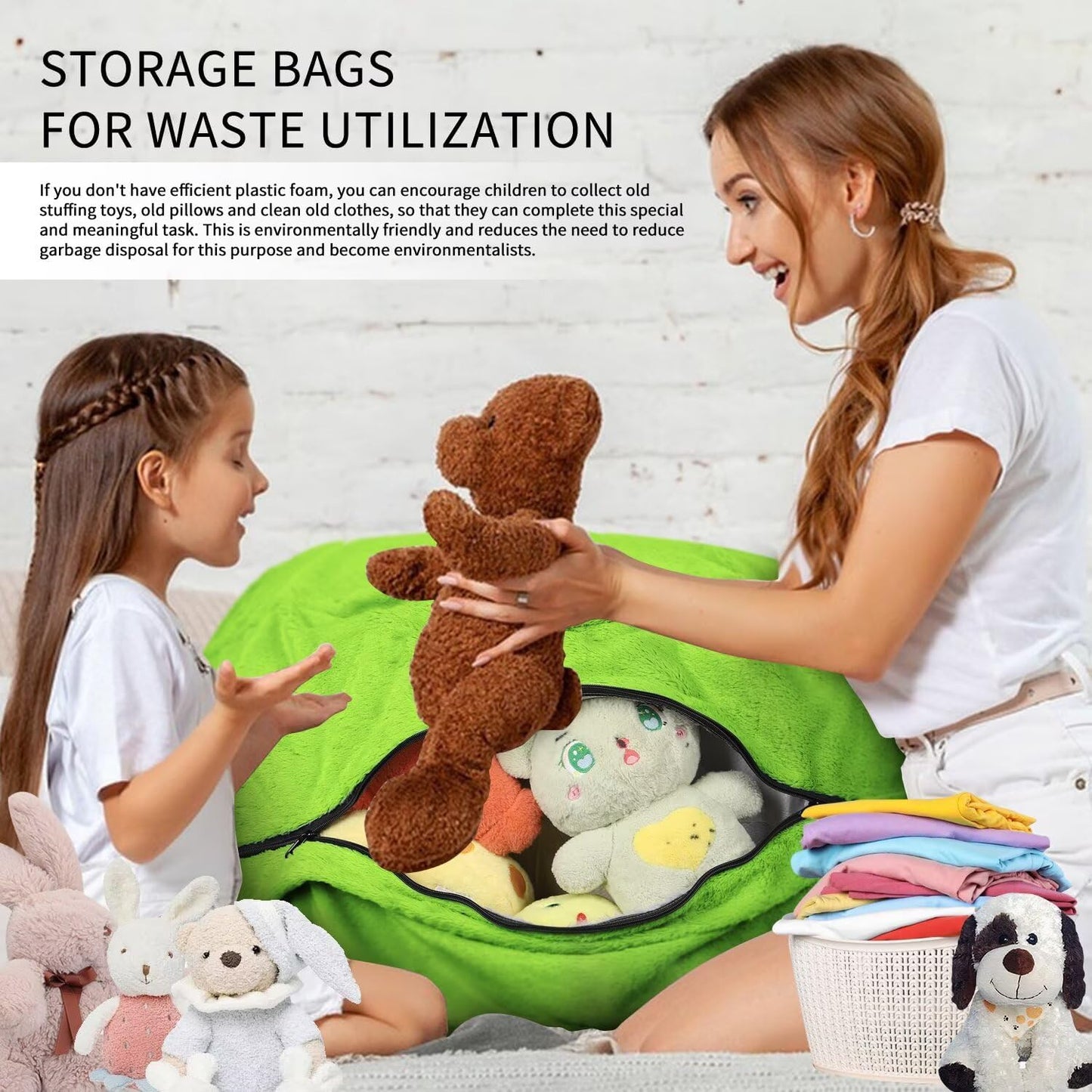 Bean Bag Chair for Adults 7FT,Soft Removable Cover for Teens/Girls Bedroom,Fluffy Giant Round Floor Beanbag Lounger Chairs (No Filler,Green)