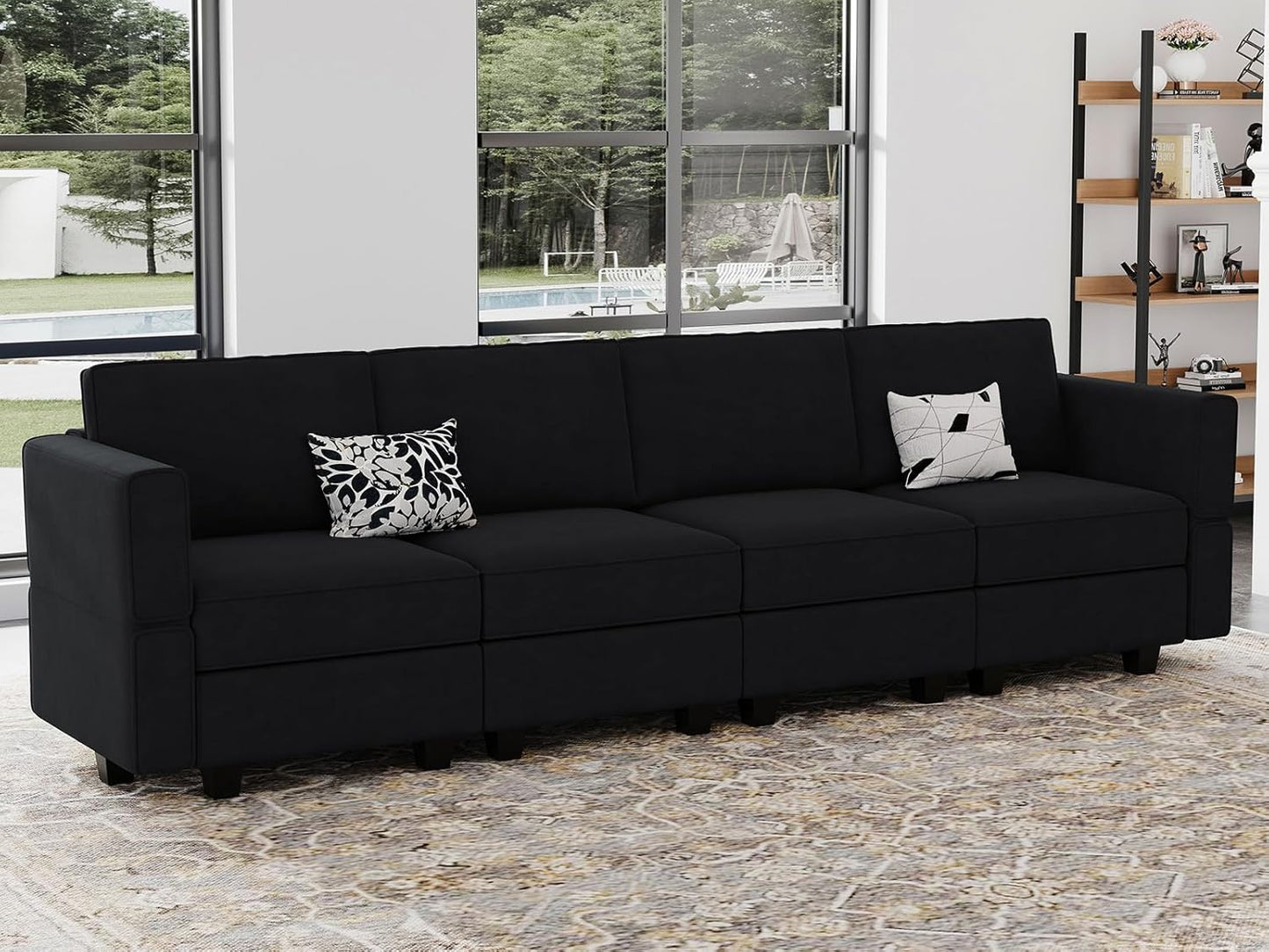 Belffin Modular Sofa Couch with Storage Seats Sectional Sofa Velvet Sofas for Living Room Black
